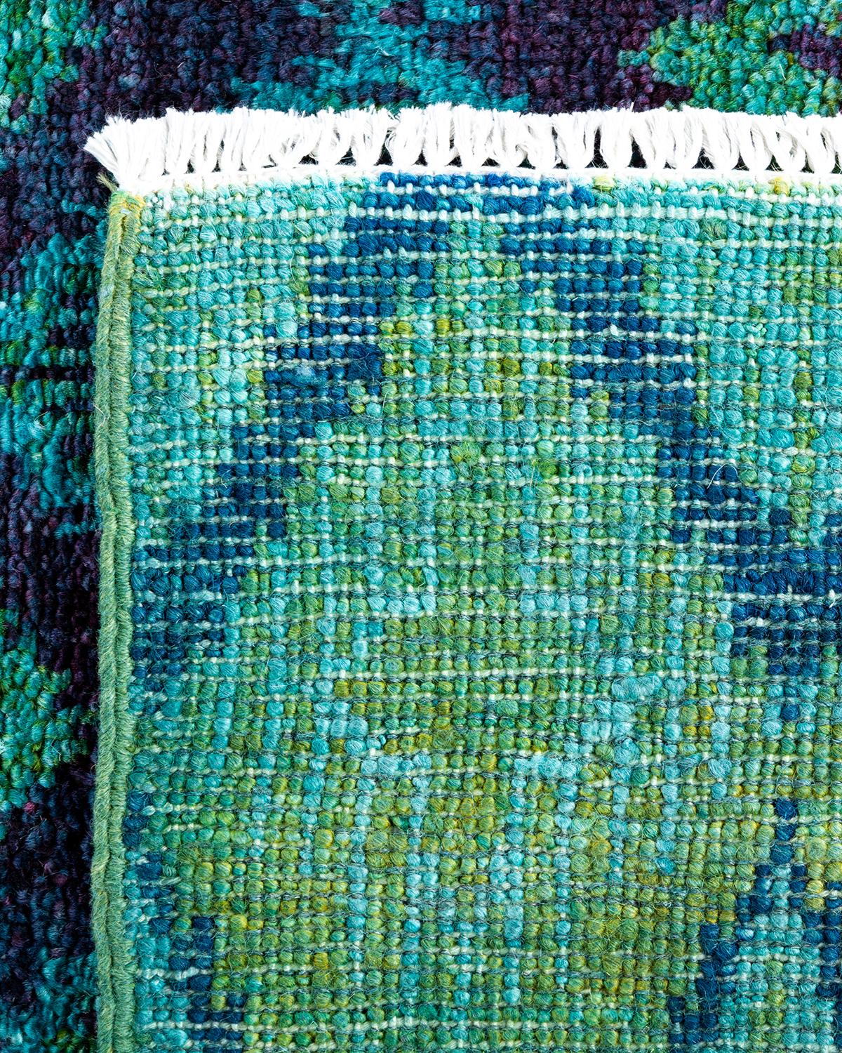 XXIe siècle et contemporain Tapis de sol contemporain moderne en laine nouée à la main, de couleur verte en vente