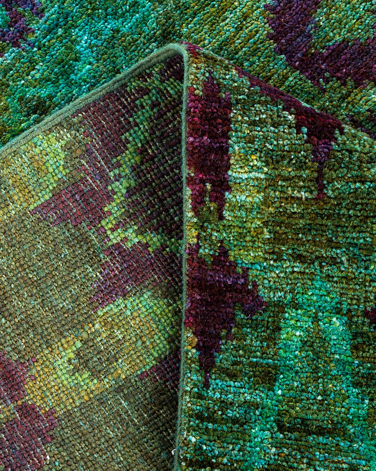 Contemporary Modern Handknotted Wool Green Area Rug (Wolle) im Angebot