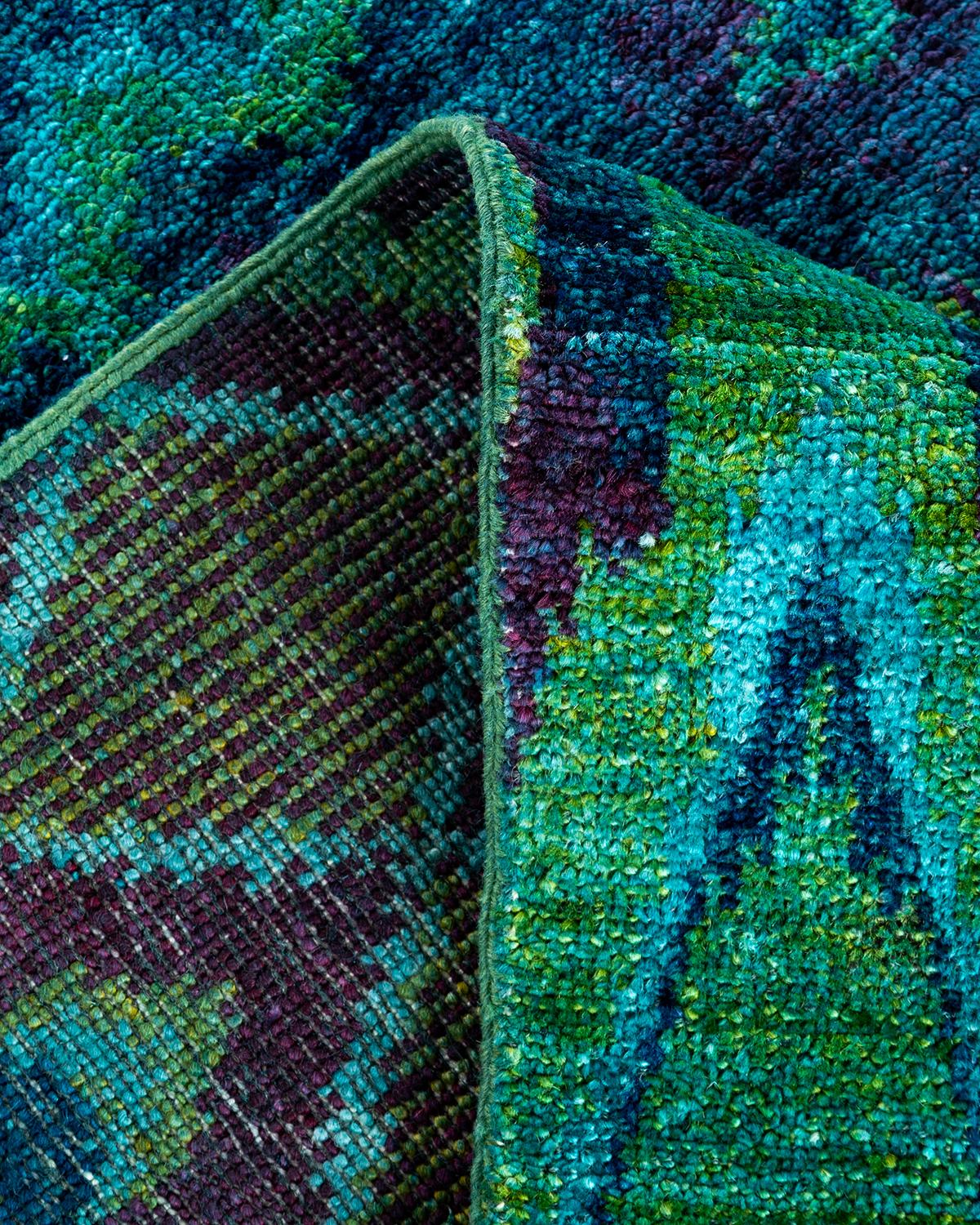 Laine Tapis de sol contemporain moderne en laine nouée à la main, de couleur verte en vente
