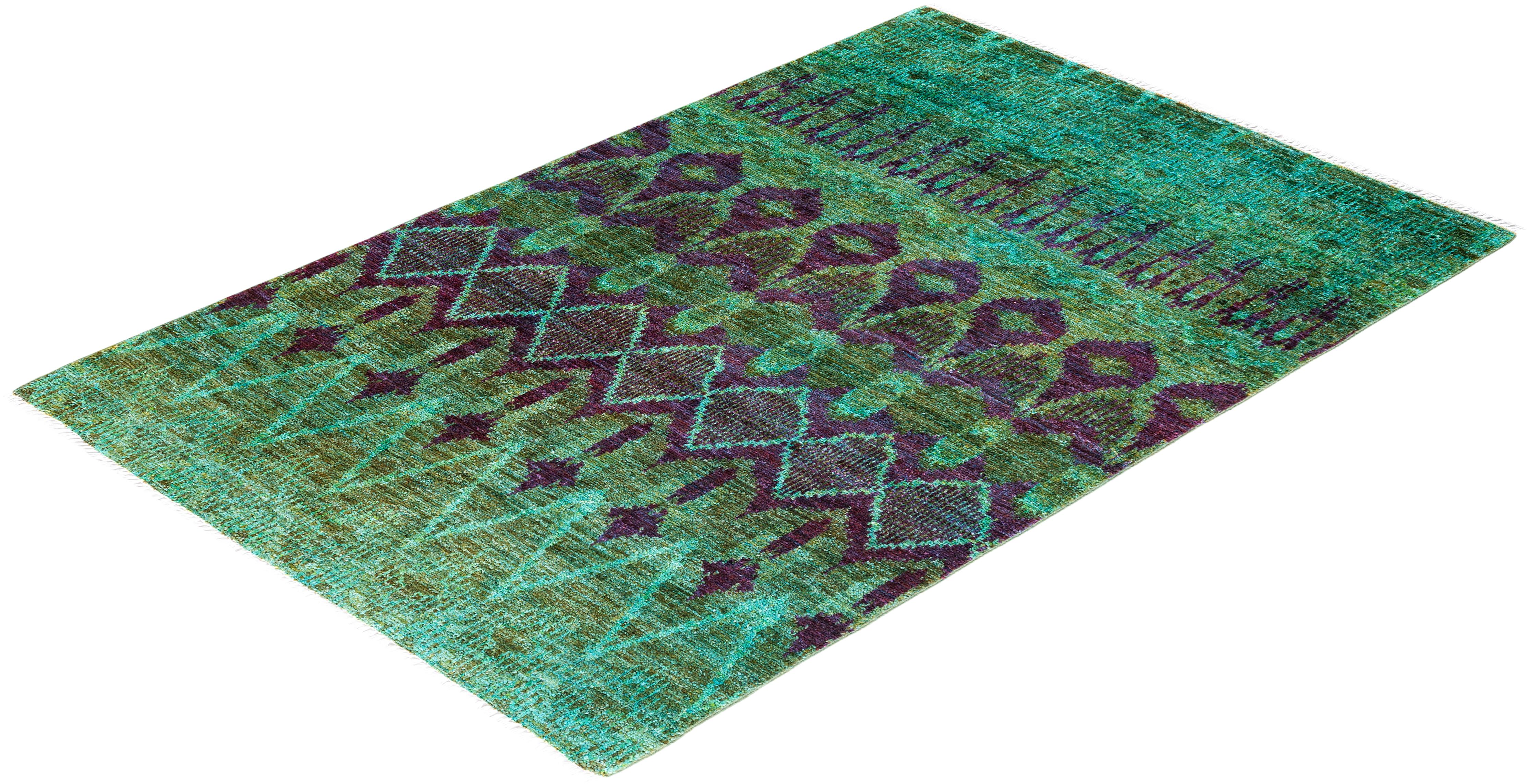 Contemporary Modern Handknotted Wool Green Area Rug im Angebot 2