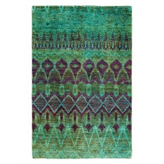 Tapis de sol contemporain moderne en laine nouée à la main, de couleur verte