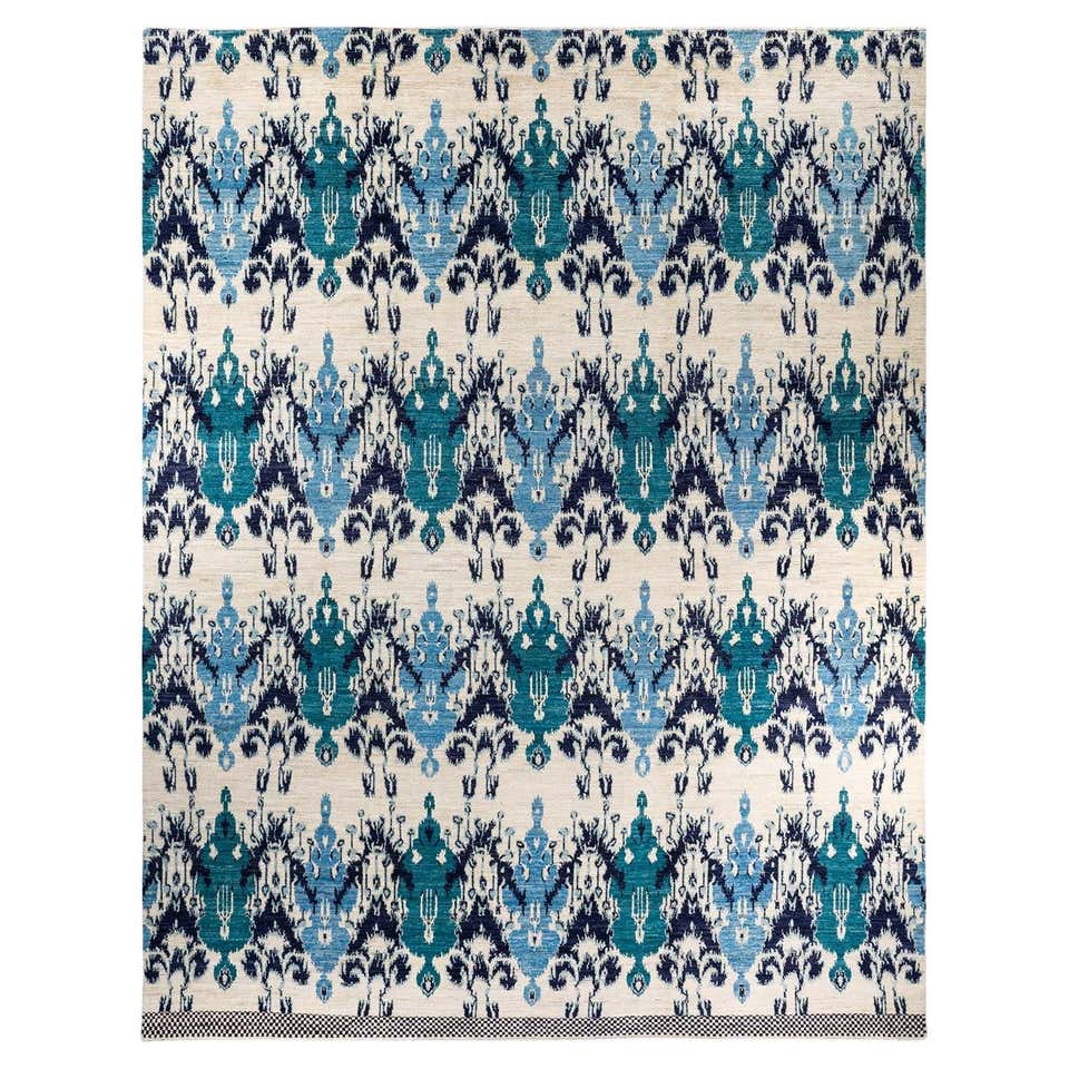Modern Contemporary Area Rug in Ivory Orange, Handmade of Silk and Wool ...