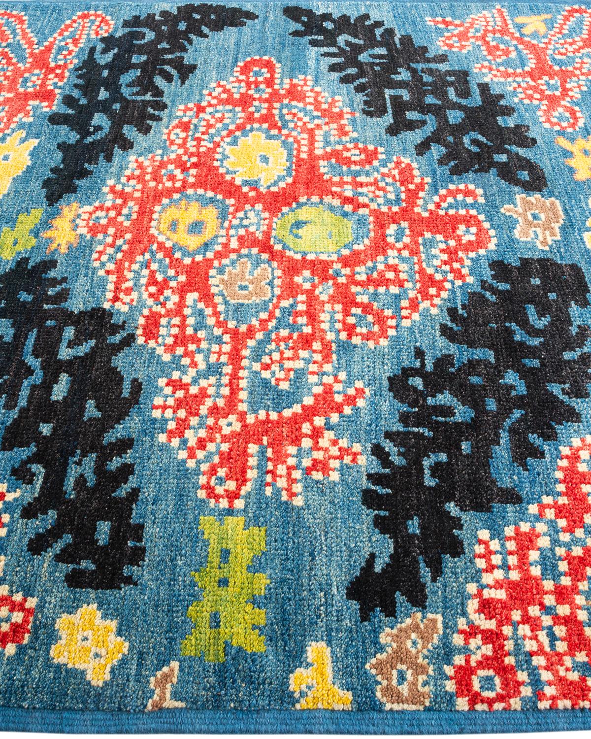 Tapis d'extérieur contemporain moderne en laine nouée à la main, bleu clair Neuf - En vente à Norwalk, CT