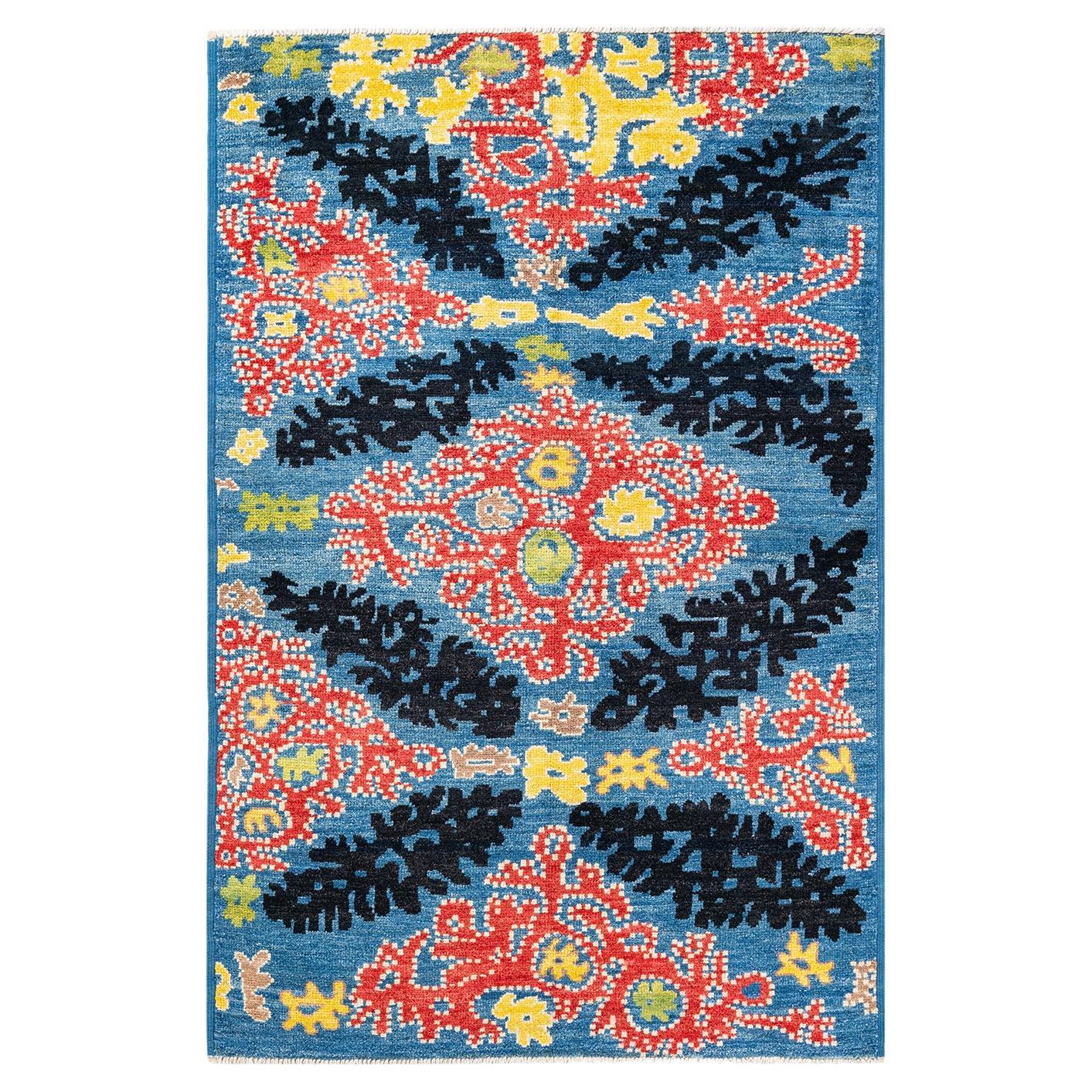 Contemporary Modern Hand Knotted Wool Light Blue Area Rug