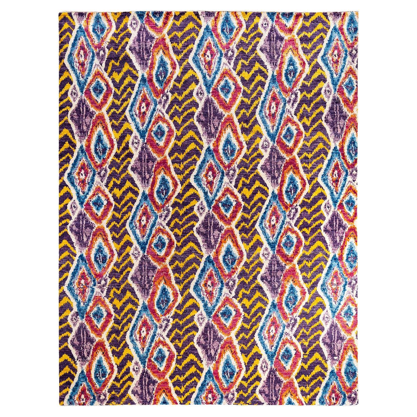 Contemporary Modern Handknotted Wool Multi Area Rug im Angebot
