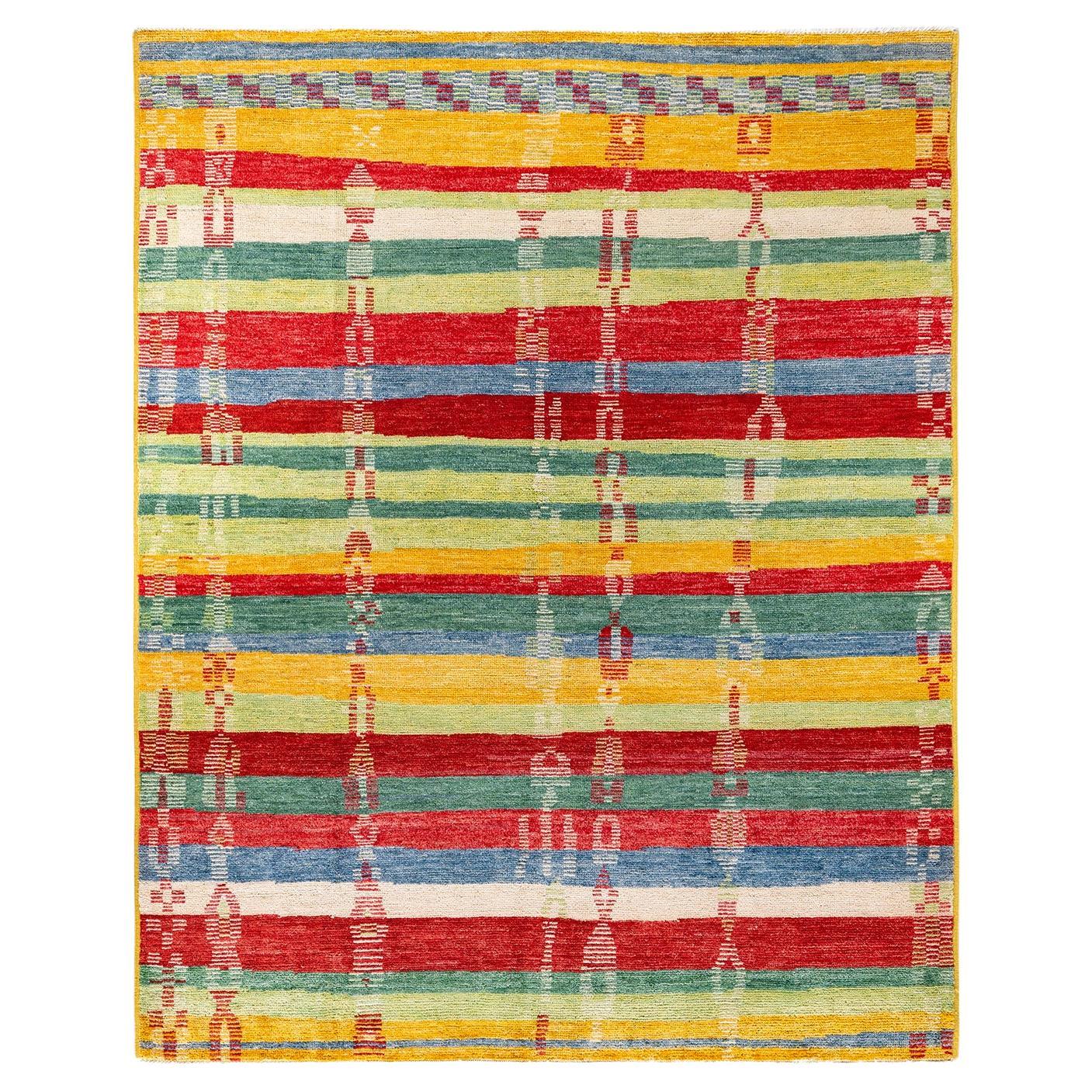 Contemporary Modern Hand Knotted Wool Multi Area Rug