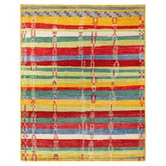Contemporary Modern Hand Knotted Wool Multi Area Rug 