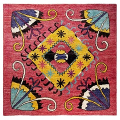 Contemporary Modern Hand Knotted Wool Multi colored Area Rug 6' 4" x 6' 5"