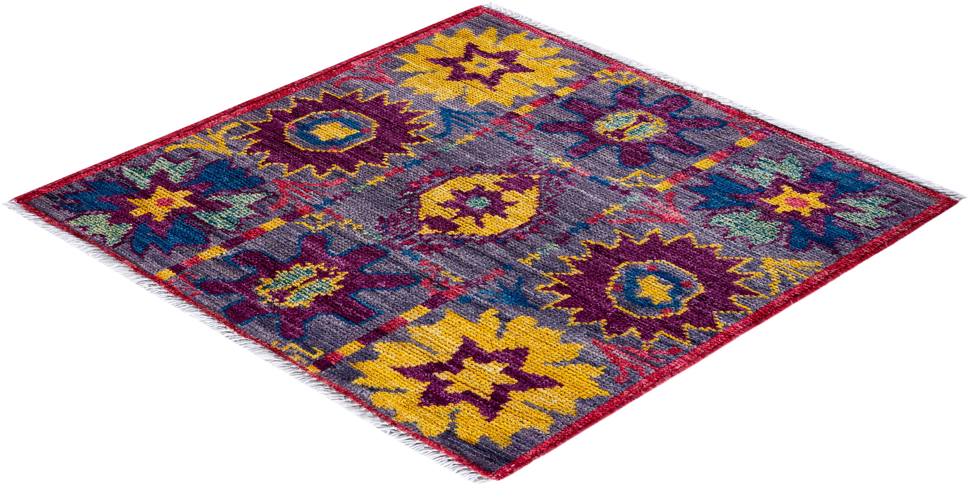 Contemporary Modern Hand Knotted Wool Multi Square Area Rug im Angebot 2