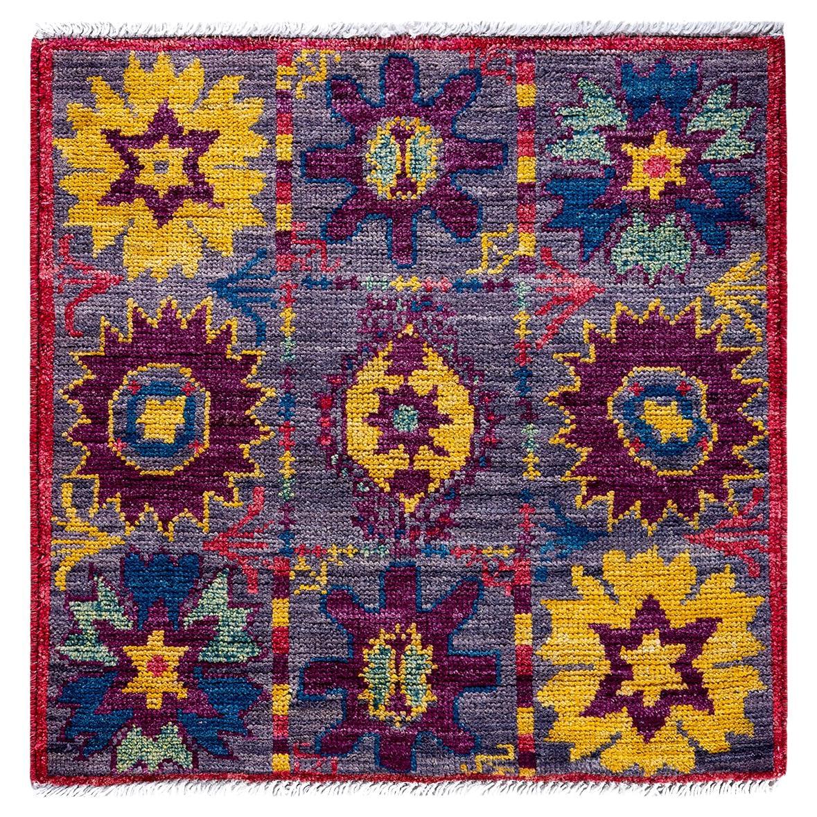 Contemporary Modern Hand Knotted Wool Multi Square Area Rug im Angebot