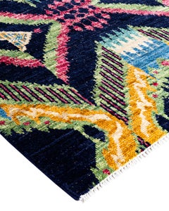 Contemporary Modern Hand Knotted Wool Navy Area Rug