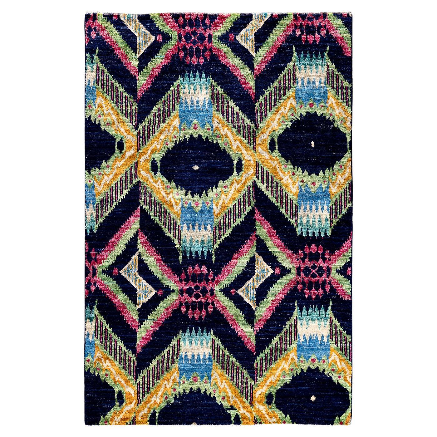 Contemporary Modern Handknotted Wool Navy Area Rug  im Angebot