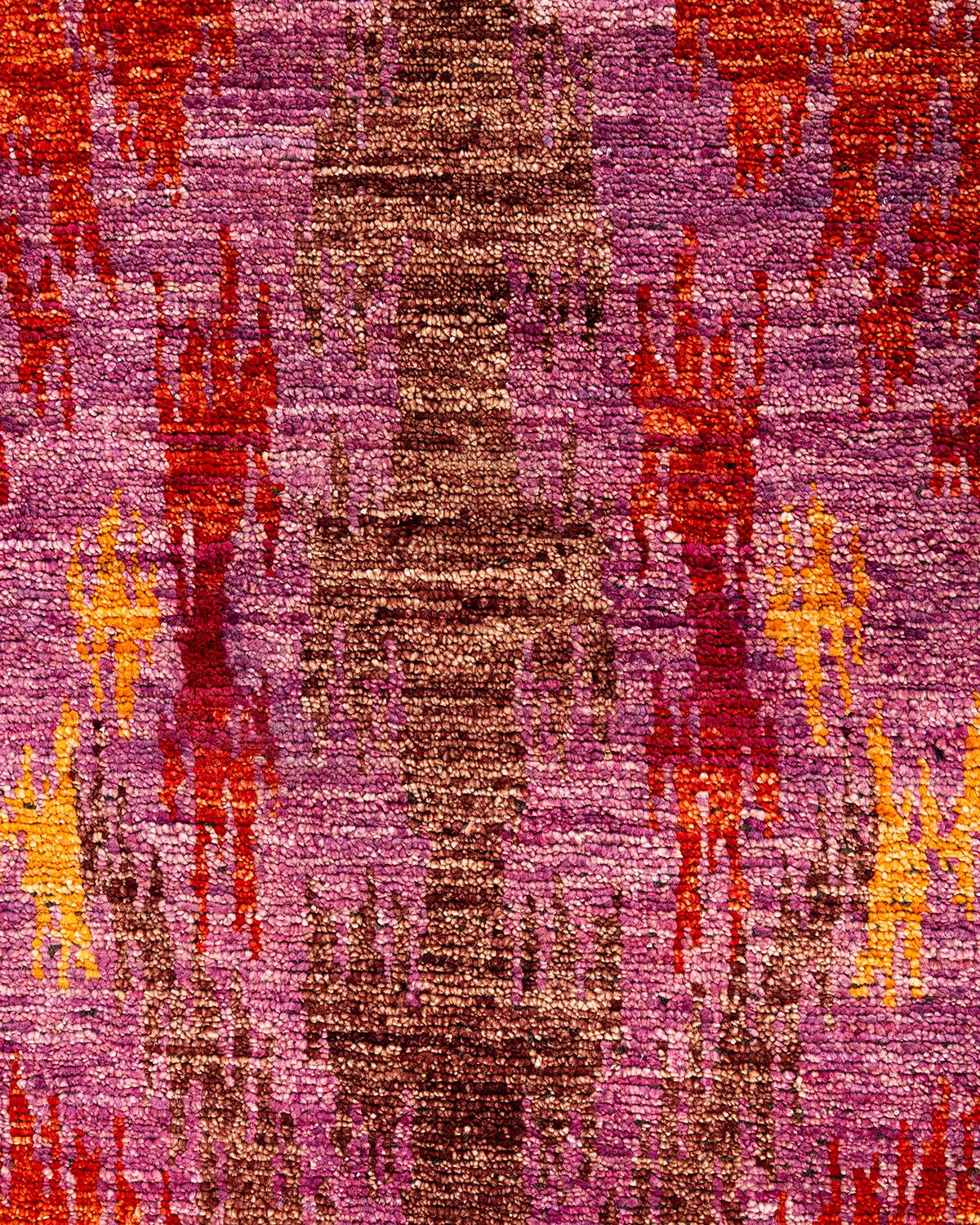 Pakistani Contemporary Modern Hand Knotted Wool Pink Area Rug For Sale