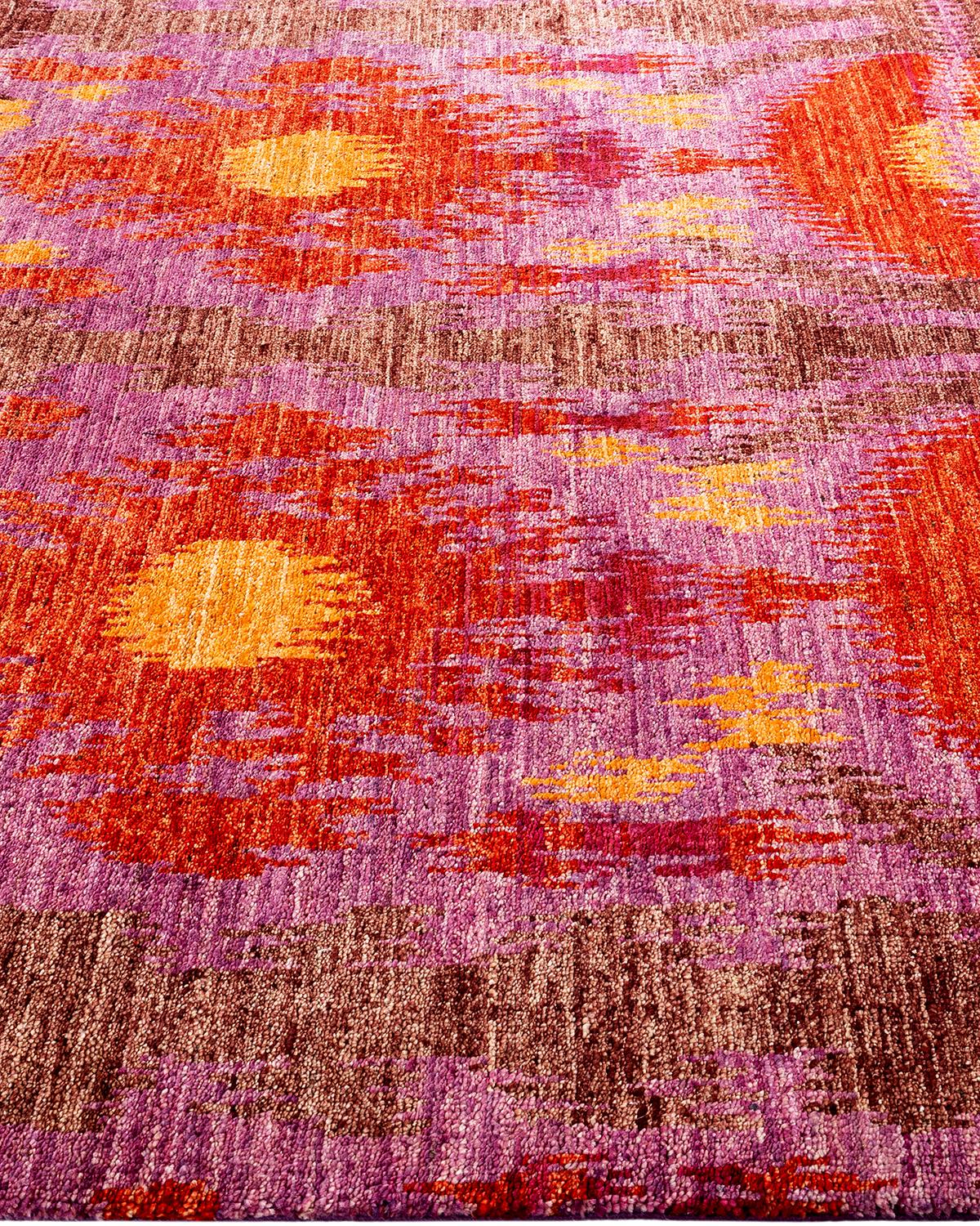 Contemporary Modern Hand Knotted Wool Pink Area Rug In New Condition For Sale In Norwalk, CT
