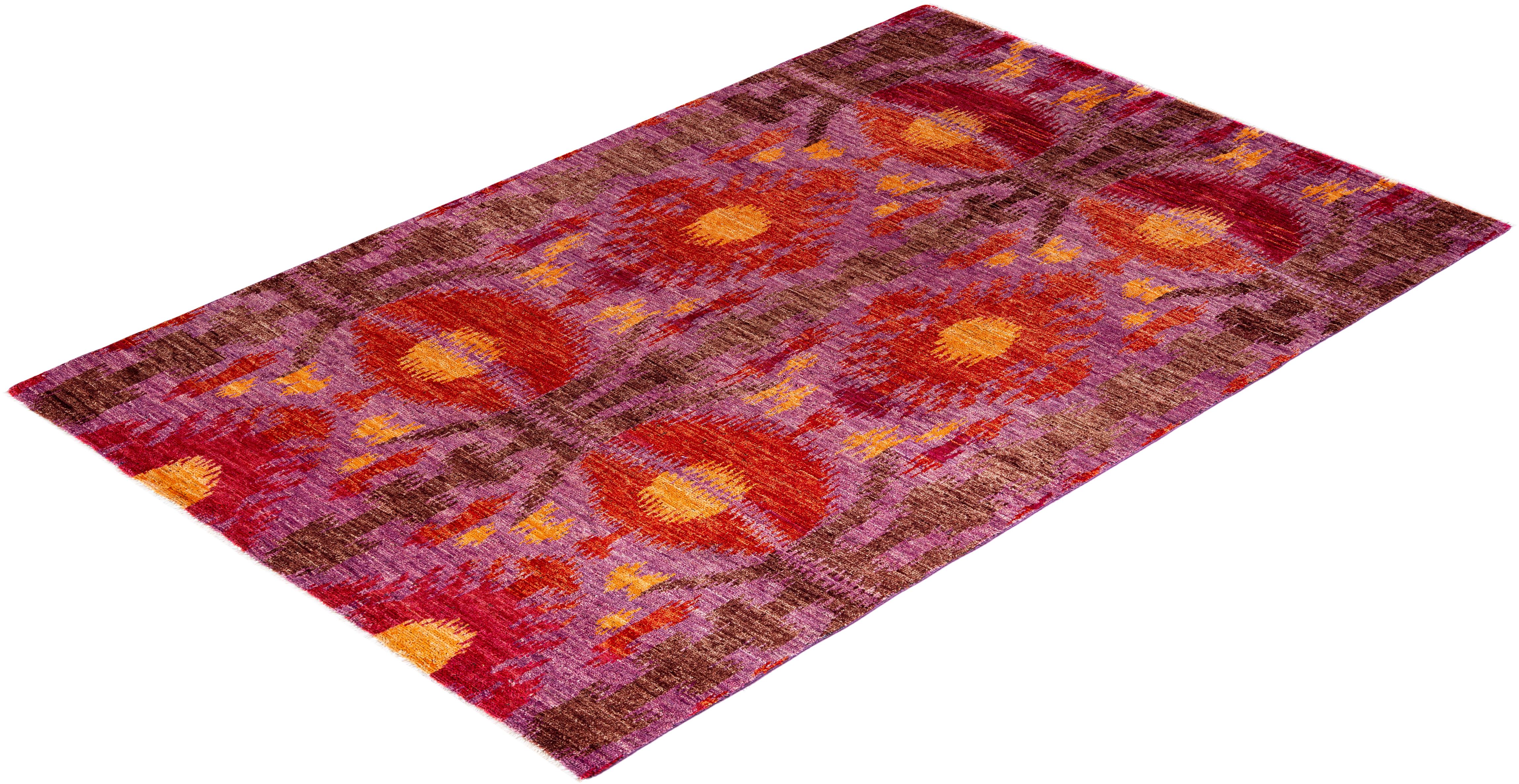 Contemporary Modern Hand Knotted Wool Pink Area Rug For Sale 4