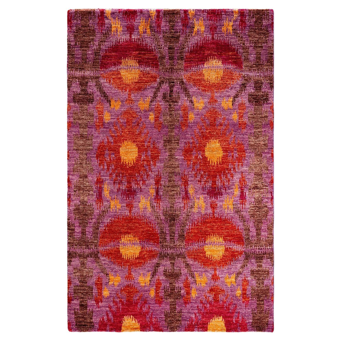 Contemporary Modern Hand Knotted Wool Pink Area Rug For Sale