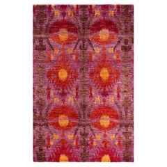 Tapis de sol contemporain moderne en laine nouée à la main, de couleur rose