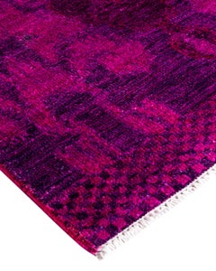 Contemporary Modern Hand Knotted Wool Pink Runner 2' 6" x 10' 3"