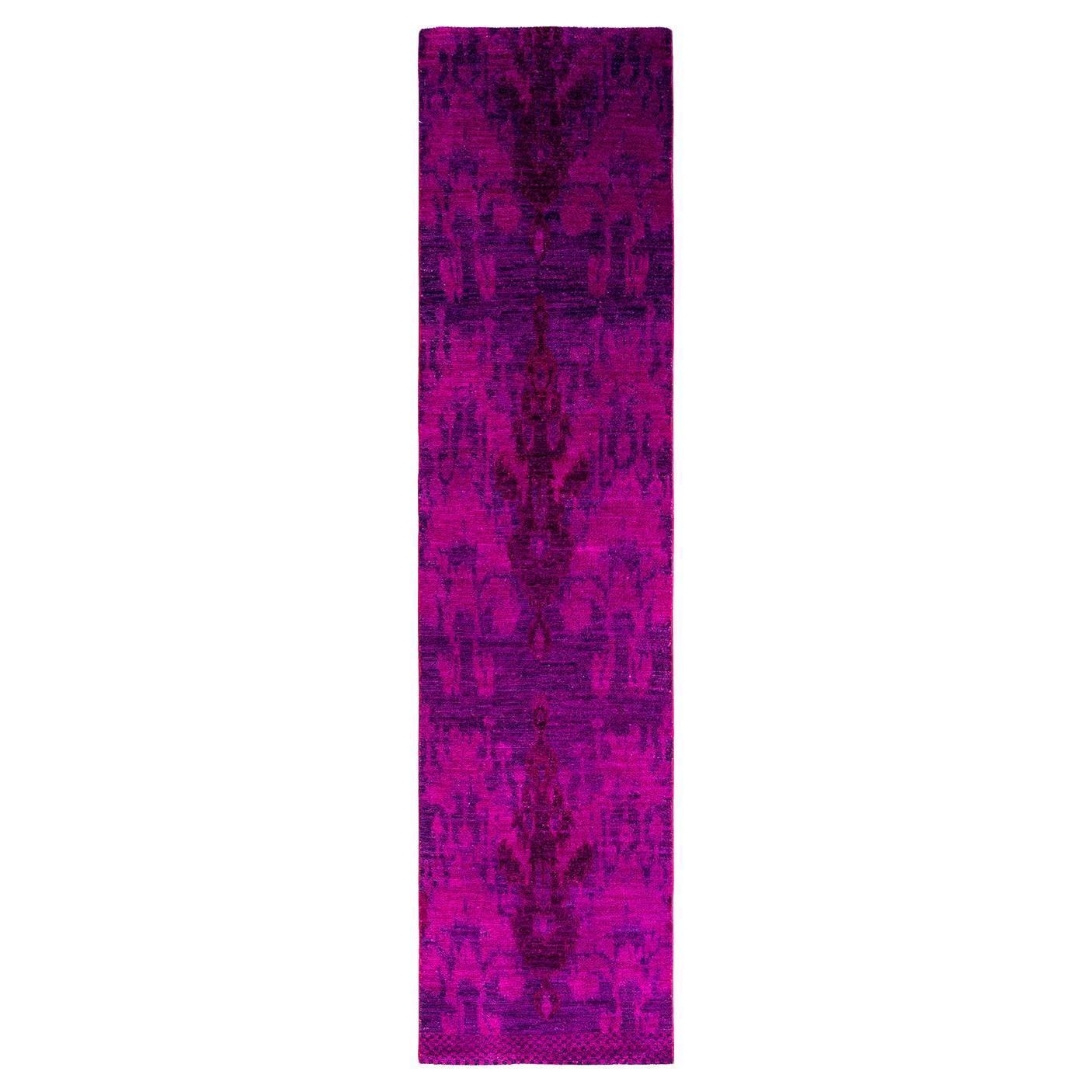 Tapis de course Contemporary Modernity en laine nouée à la main rose 2' 6" x 10' 3" en vente