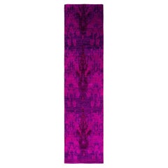 Contemporary Modern Hand Knotted Wool Pink Runner 2' 6" x 10' 3"
