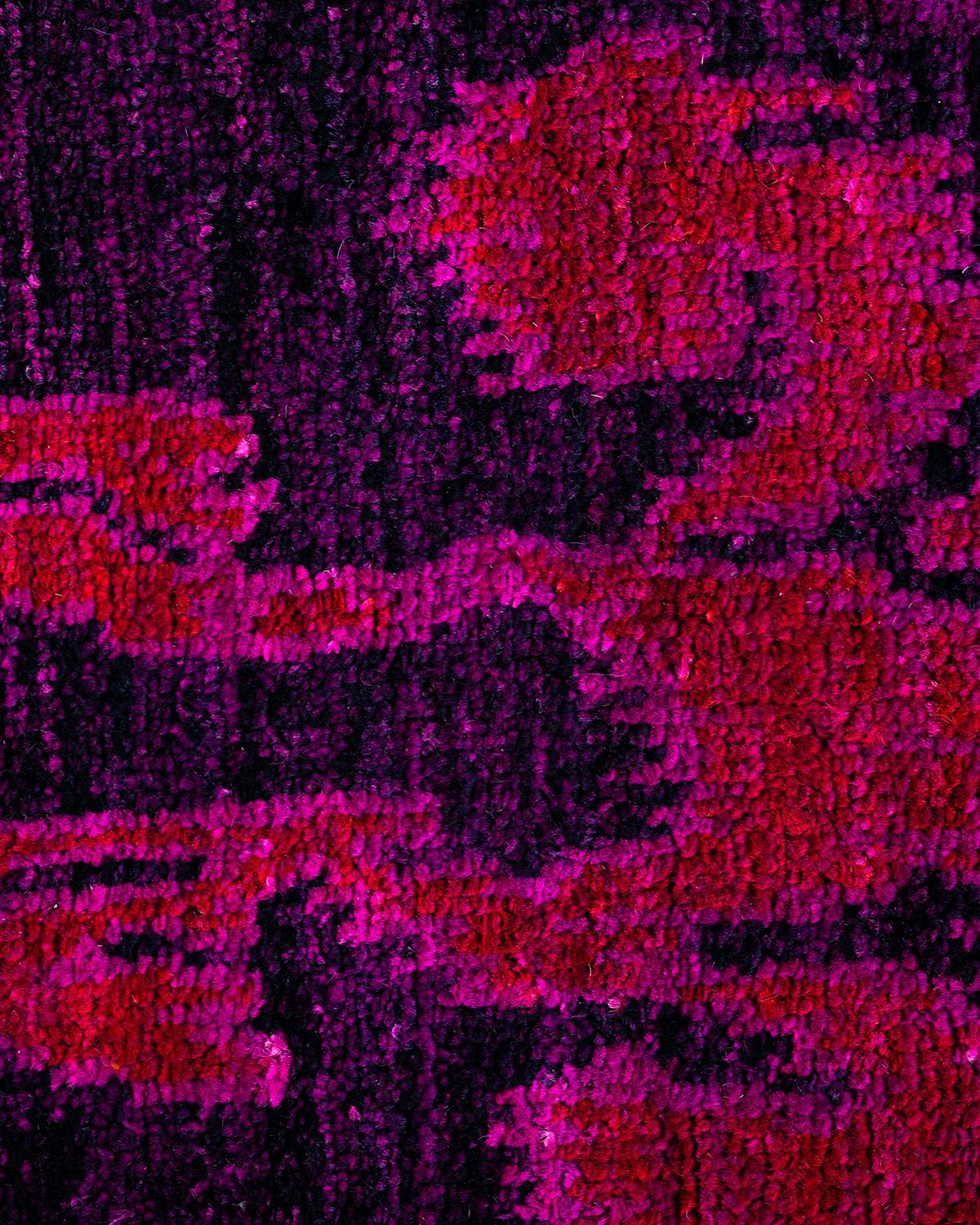 Pakistani Contemporary Modern Hand Knotted Wool Purple Area Rug 4' 2