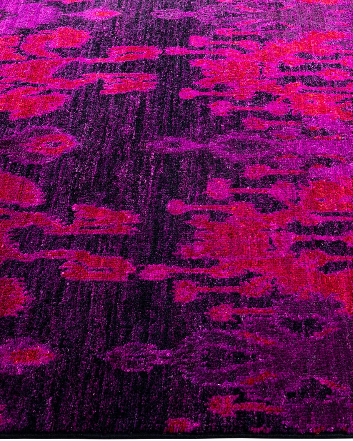 Contemporary Modern Hand Knotted Wool Purple Area Rug 4' 2