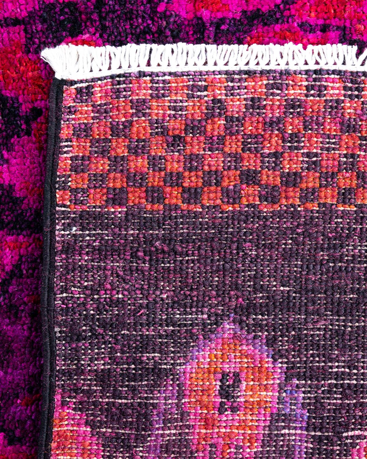 Contemporary Modern Hand Knotted Wool Purple Area Rug 4' 2