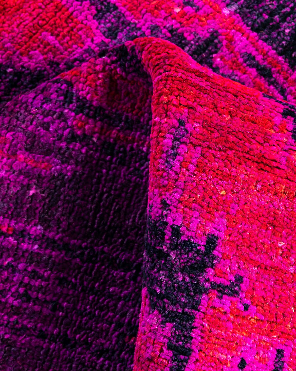 Contemporary Modern Hand Knotted Wool Purple Area Rug 4' 2