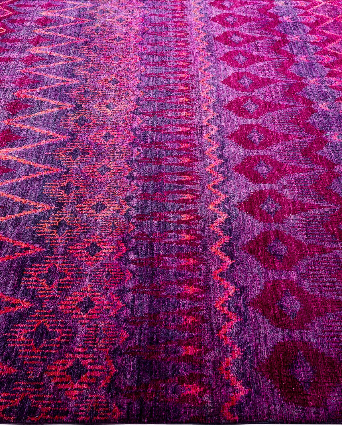 Contemporary Modern Hand Knotted Wool Purple Area Rug  In New Condition For Sale In Norwalk, CT