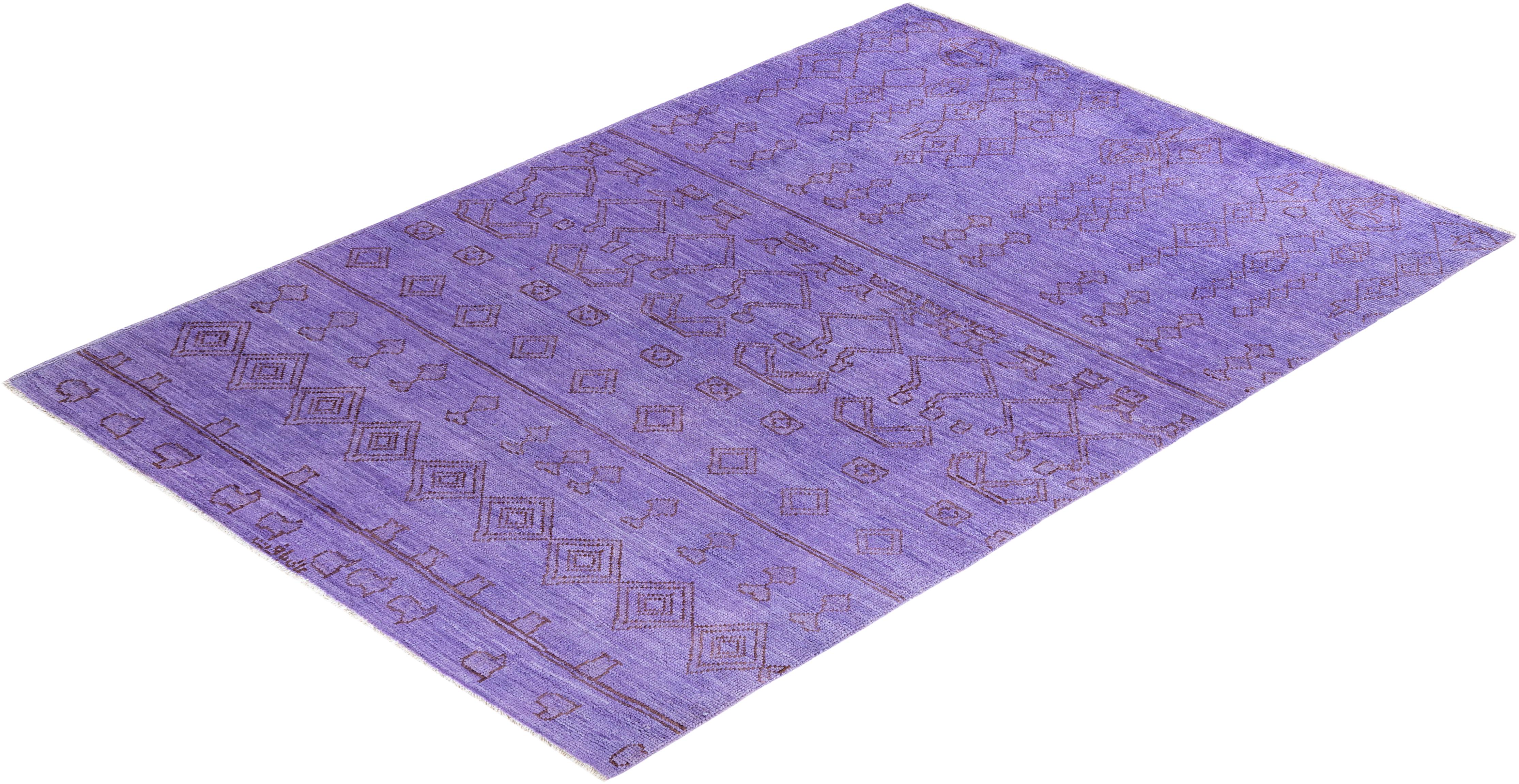 Contemporary Modern Hand Knotted Wool Purple Area Rug For Sale 4