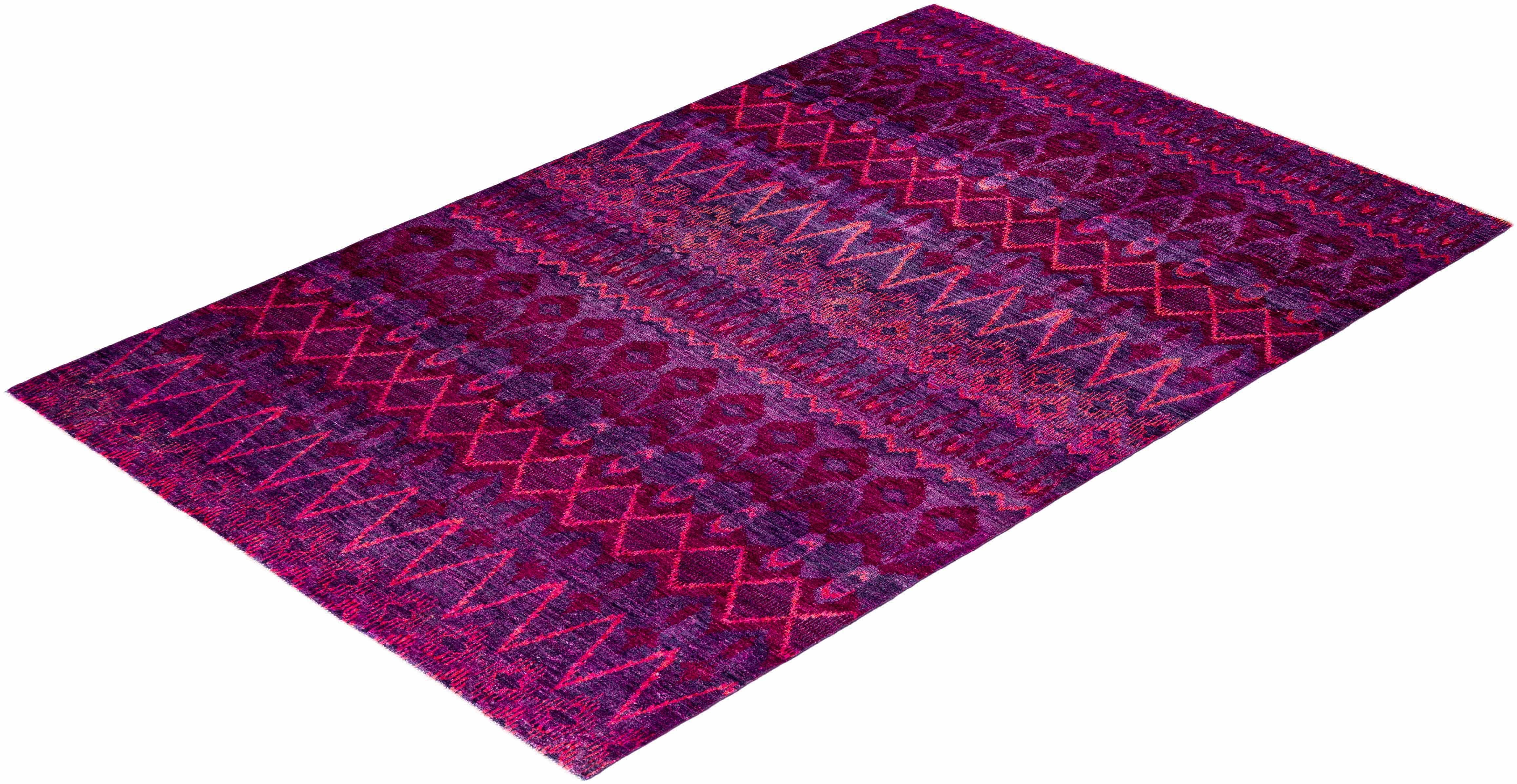 Contemporary Modern Hand Knotted Wool Purple Area Rug  For Sale 4