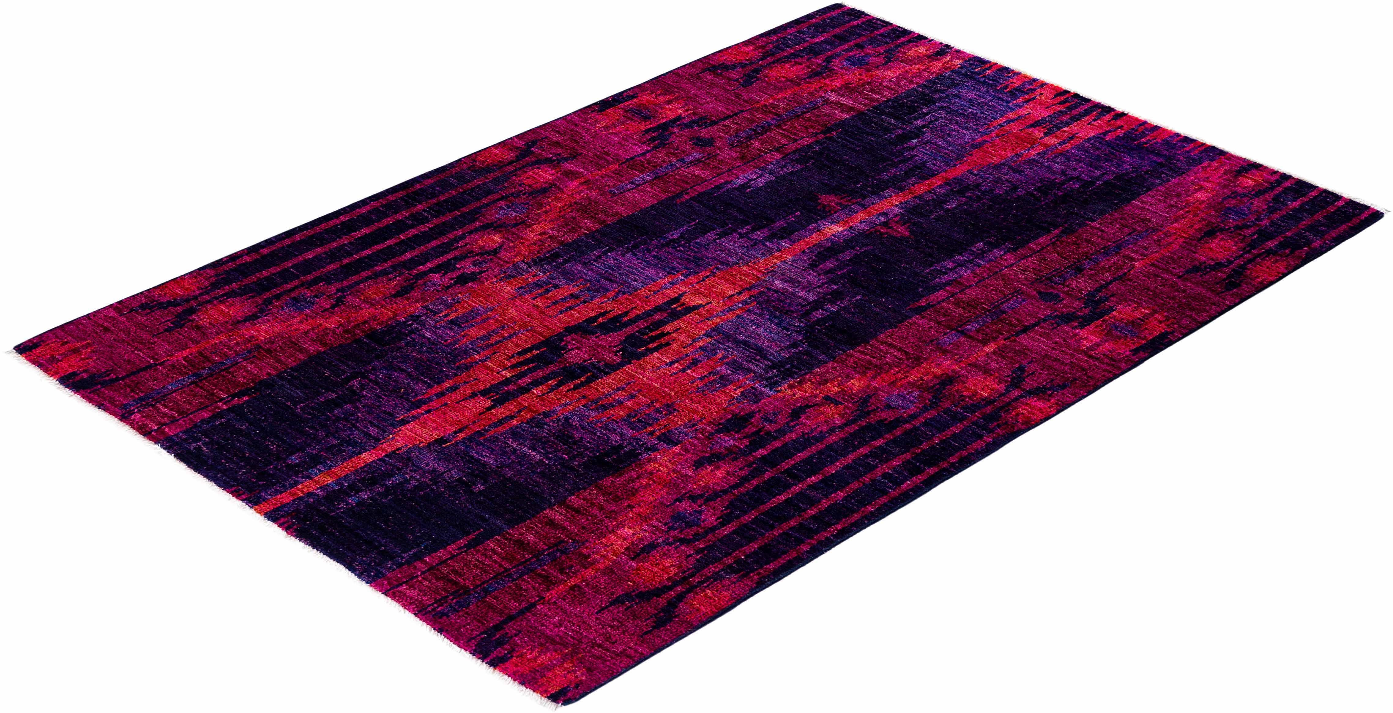 Contemporary Modern Hand Knotted Wool Purple Area Rug  For Sale 4
