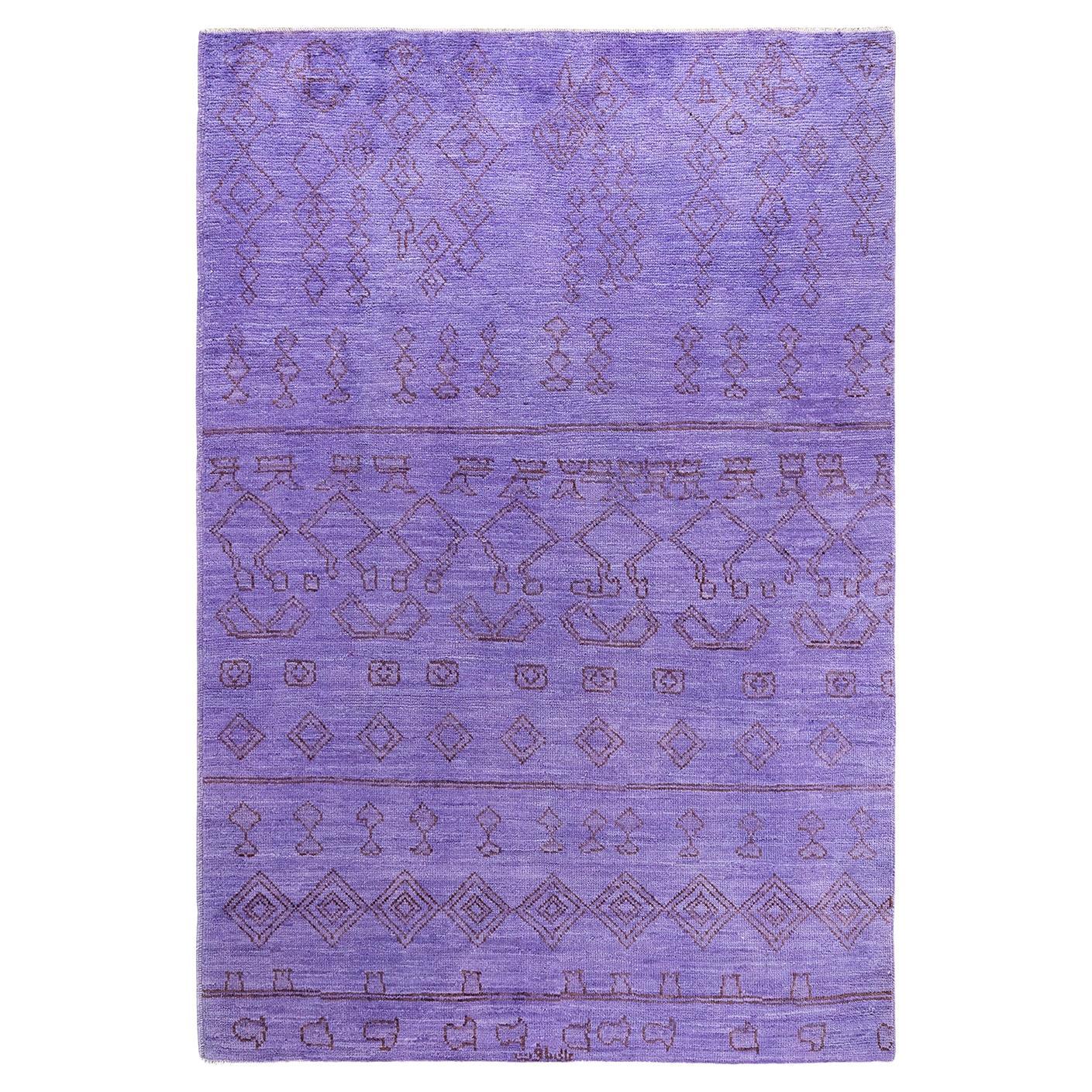 Contemporary Modern Hand Knotted Wool Purple Area Rug For Sale