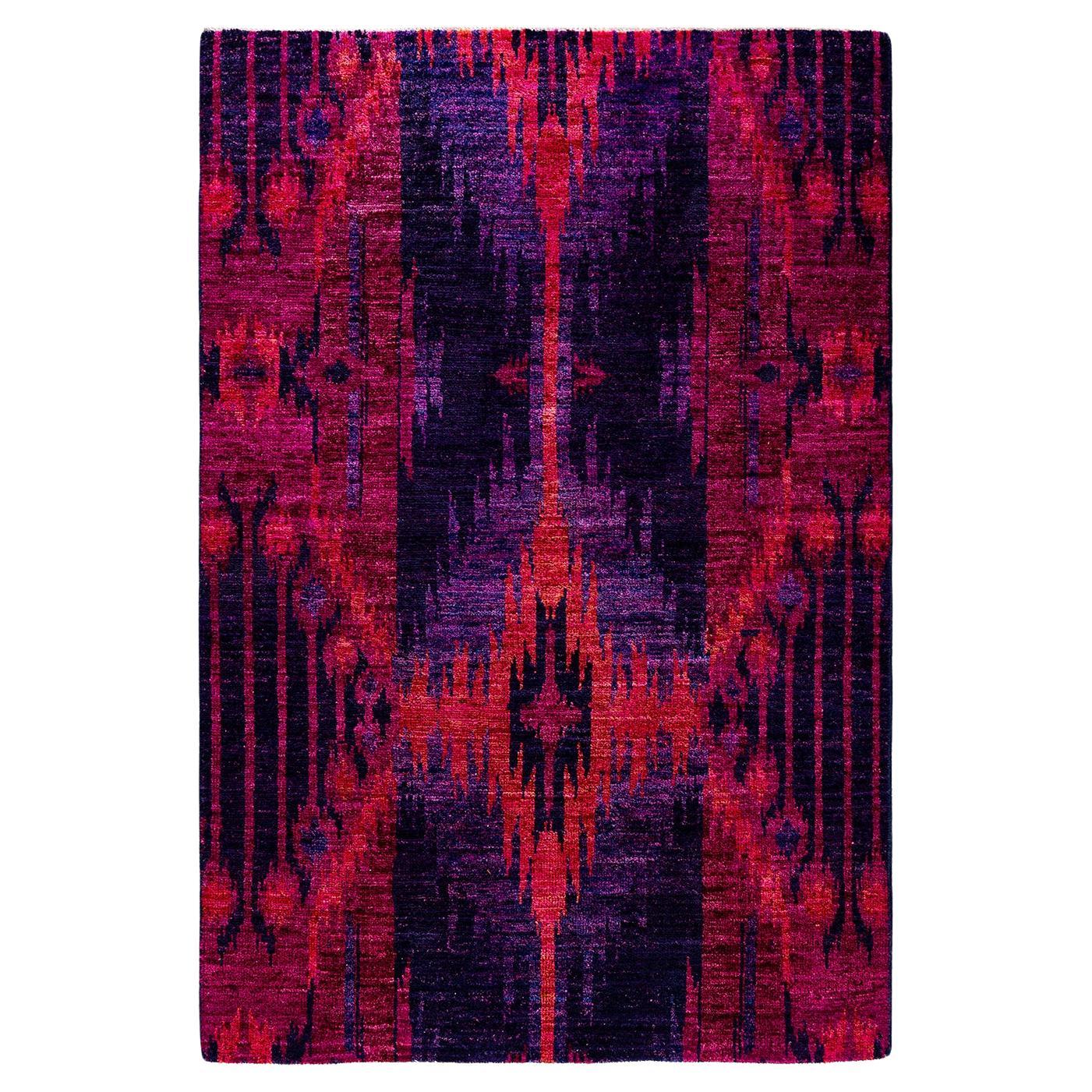 Contemporary Modern Hand Knotted Wool Purple Area Rug  For Sale