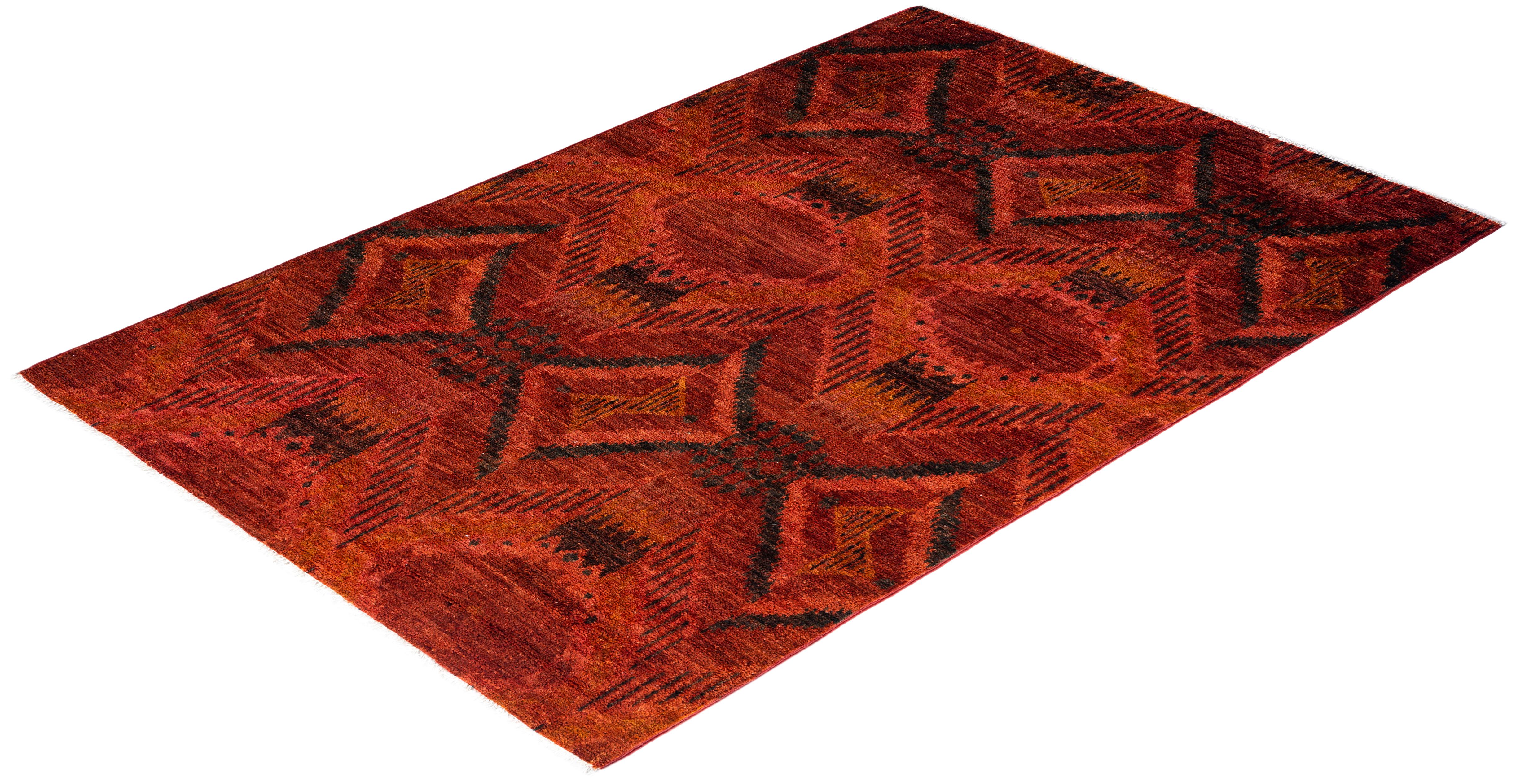 Contemporary Modern Hand Knots Rugs Red Area Rug Rugged 4' 1