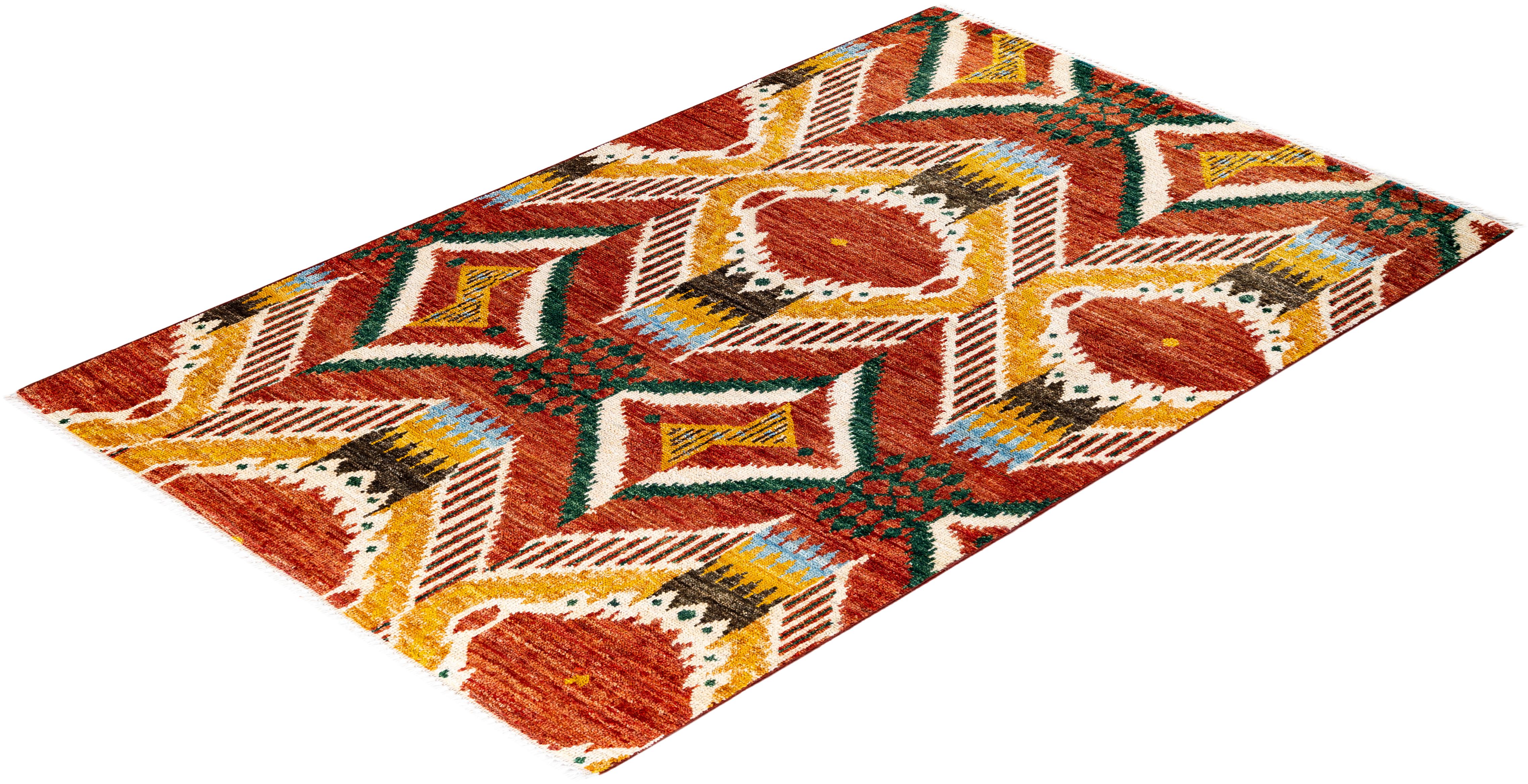 Contemporary Modern Handknotted Wool Red Area Rug im Angebot 2