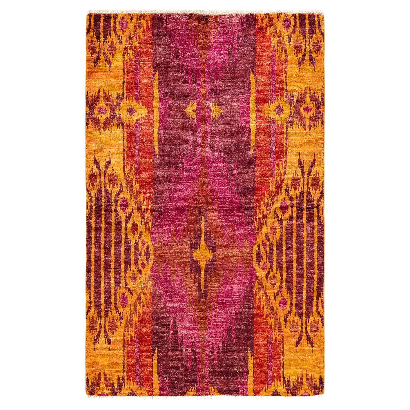 Contemporary Modern Hand Knotted Wool Red Area Rug For Sale