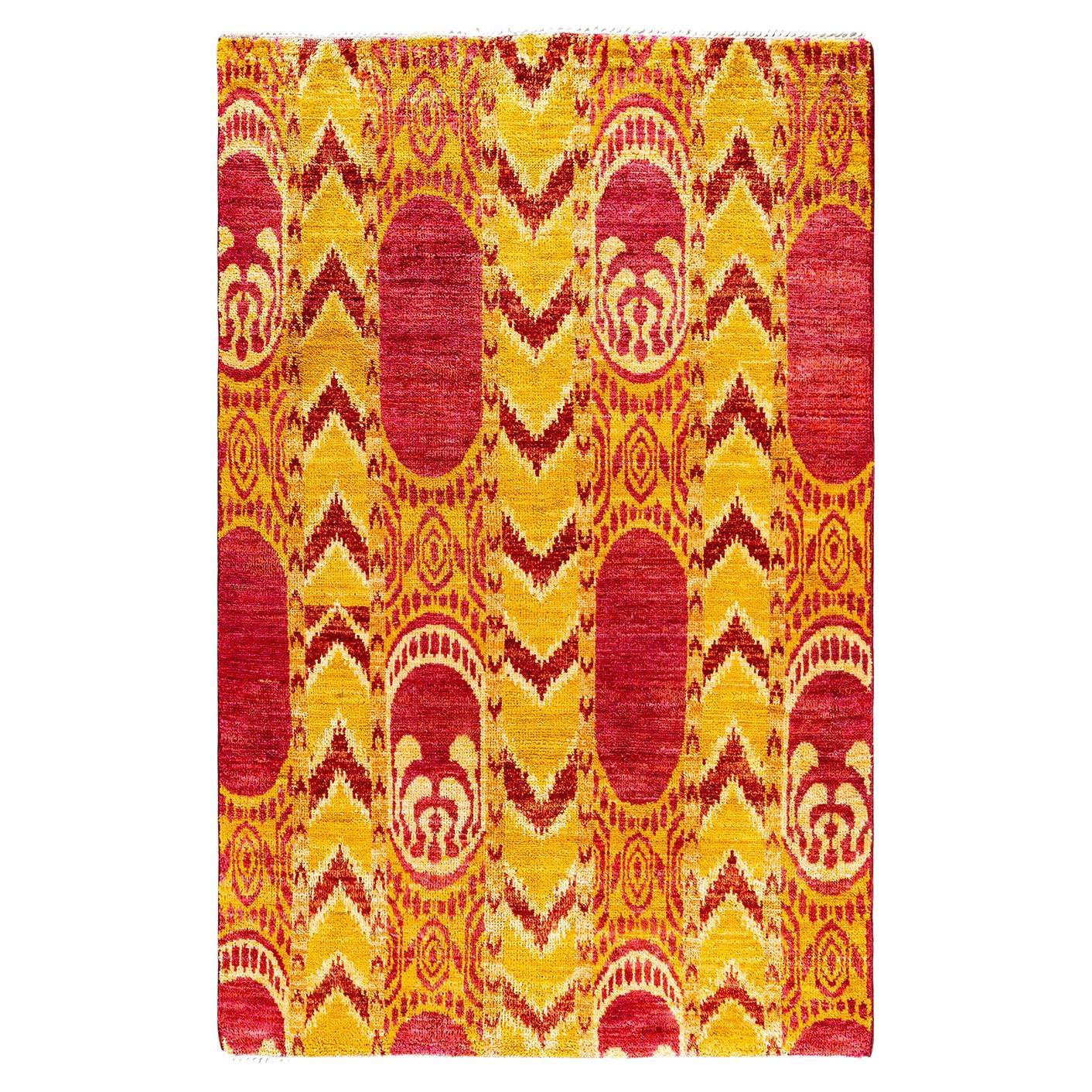 Contemporary Modern Hand Knotted Wool Red Area Rug  For Sale