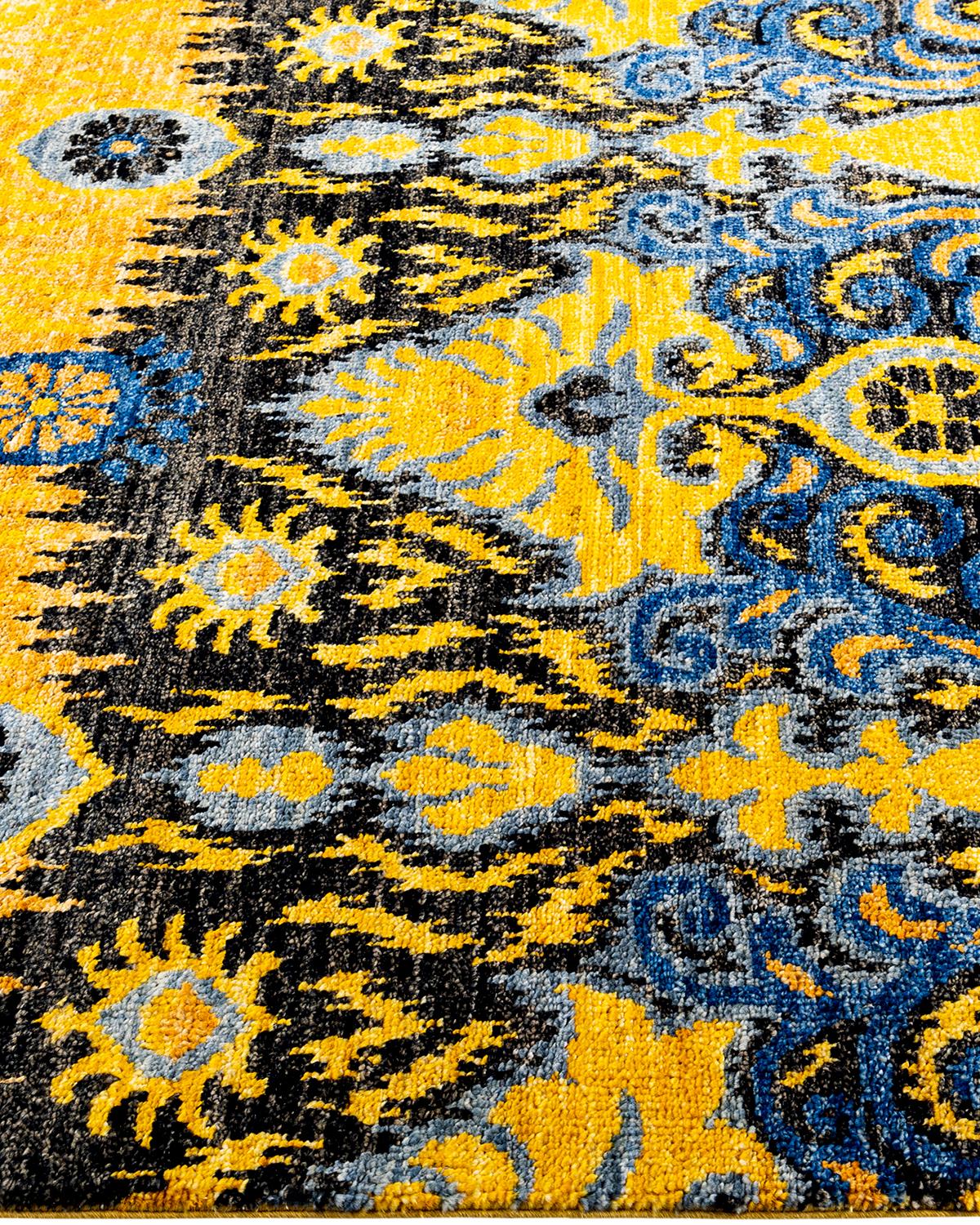 Contemporary Modern Hand Knotted Wool Yellow Area Rug  In New Condition For Sale In Norwalk, CT