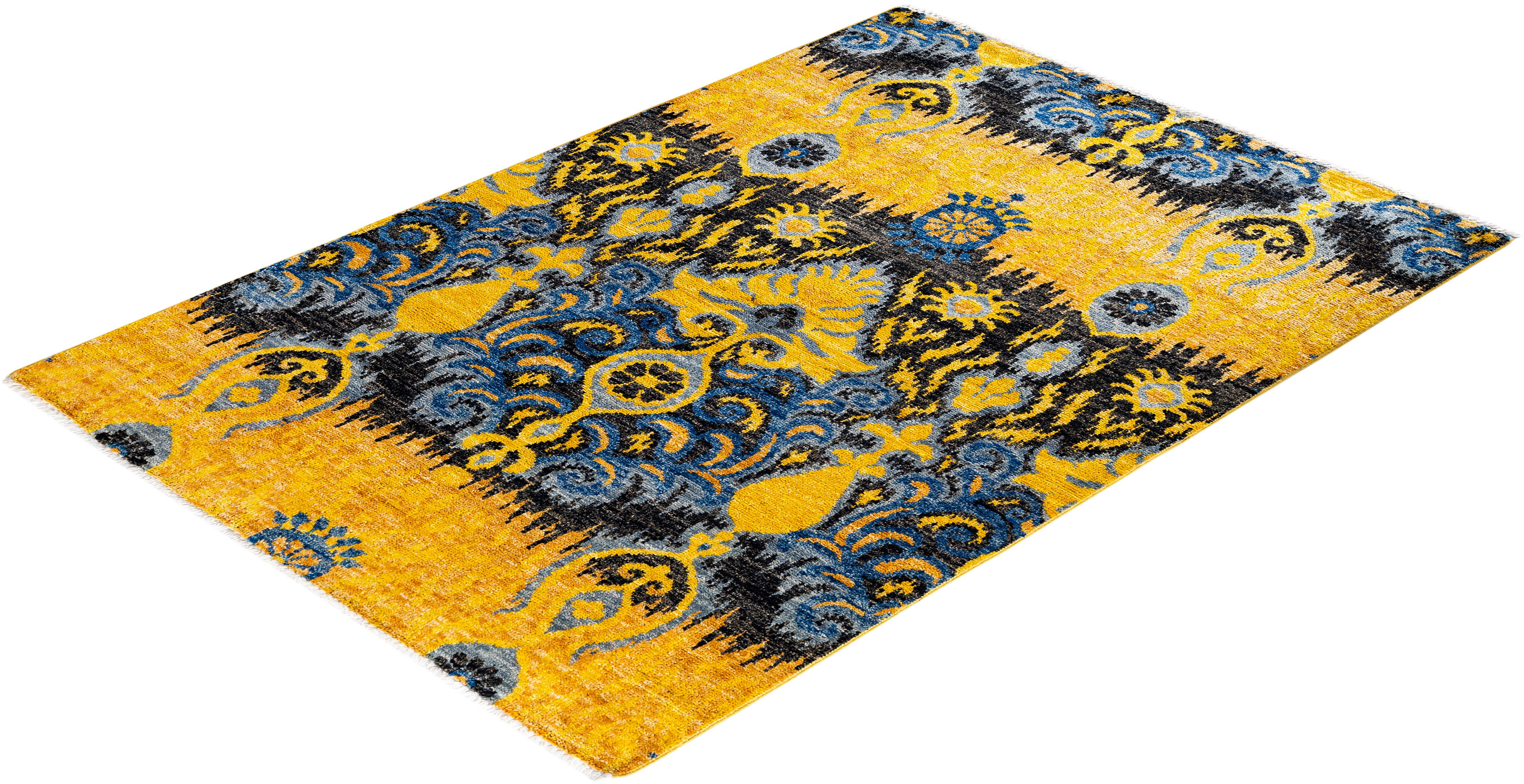 Contemporary Modern Hand Knotted Wool Yellow Area Rug  For Sale 4