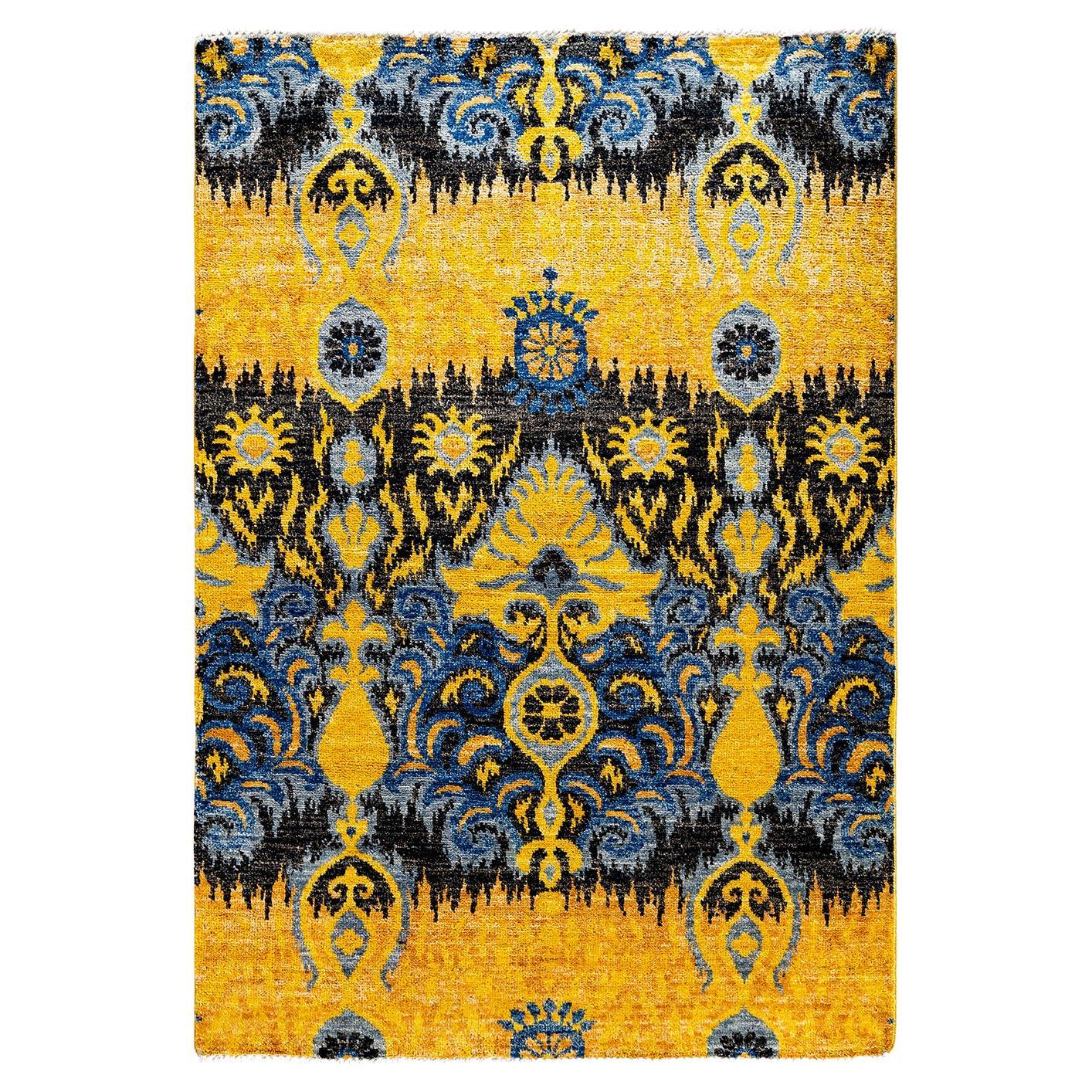 Contemporary Modern Hand Knotted Wool Yellow Area Rug  For Sale