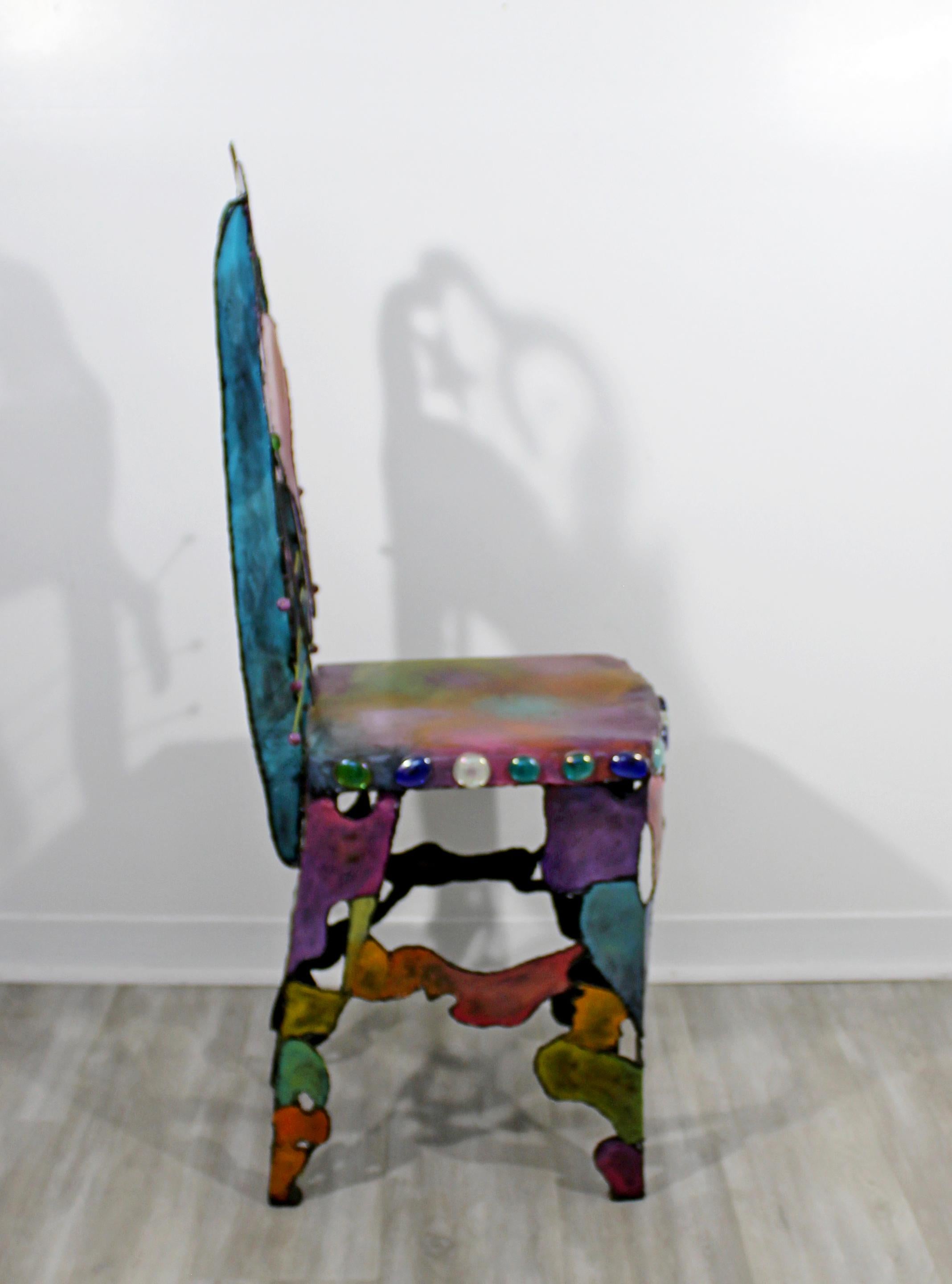 Contemporary Modern Hand Painted Metal Art Side Accent Chair Cat Star Moon 1990s 1