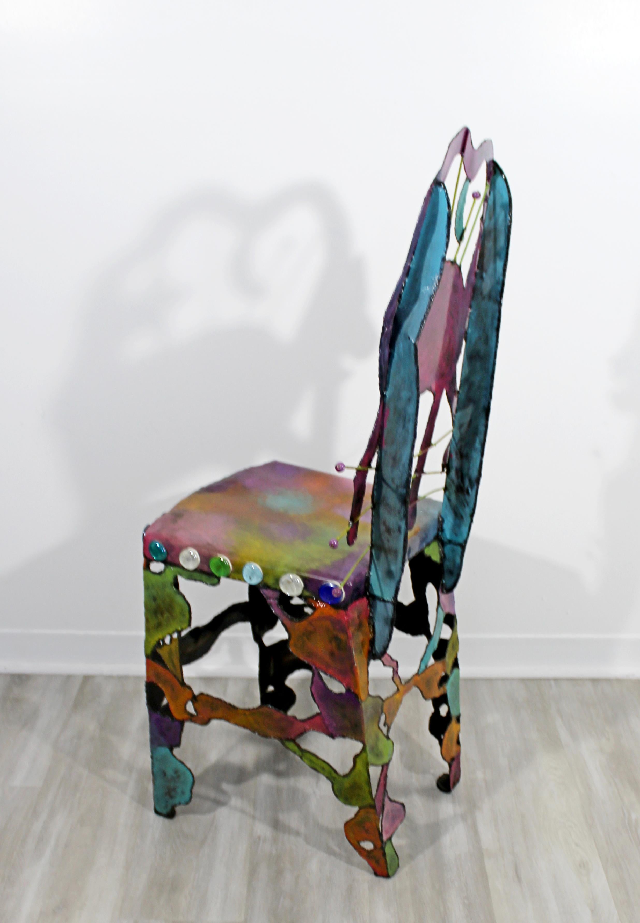 Contemporary Modern Hand Painted Metal Art Side Accent Chair Cat Star Moon 1990s 3