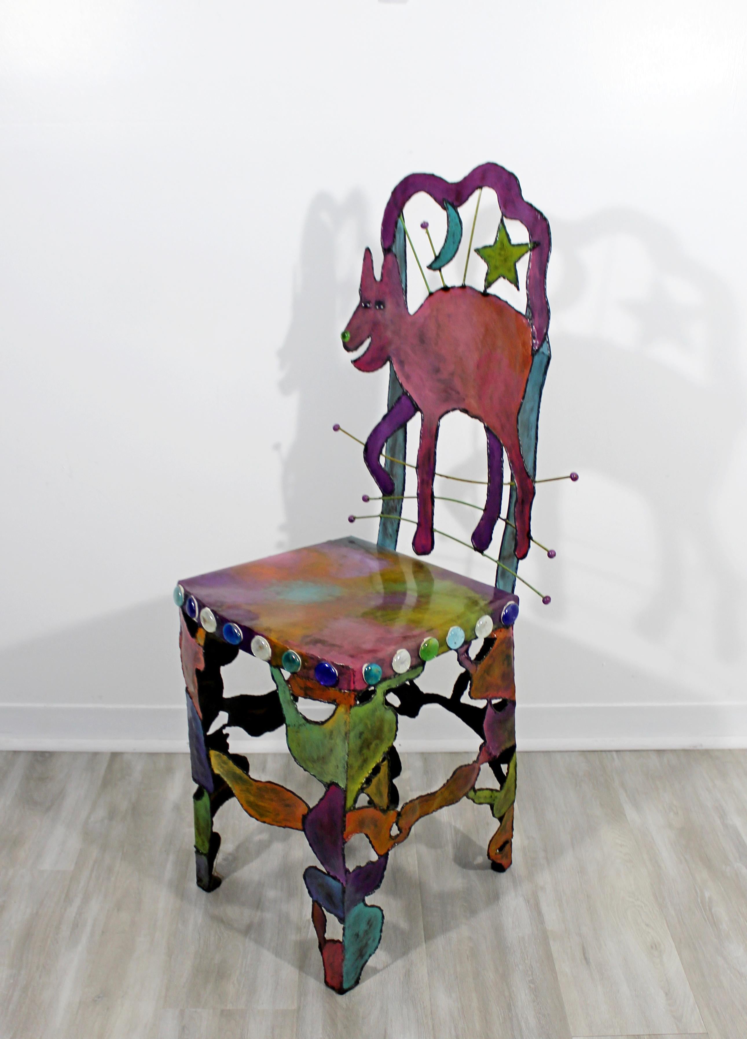 Contemporary Modern Hand Painted Metal Art Side Accent Chair Cat Star Moon 1990s 4
