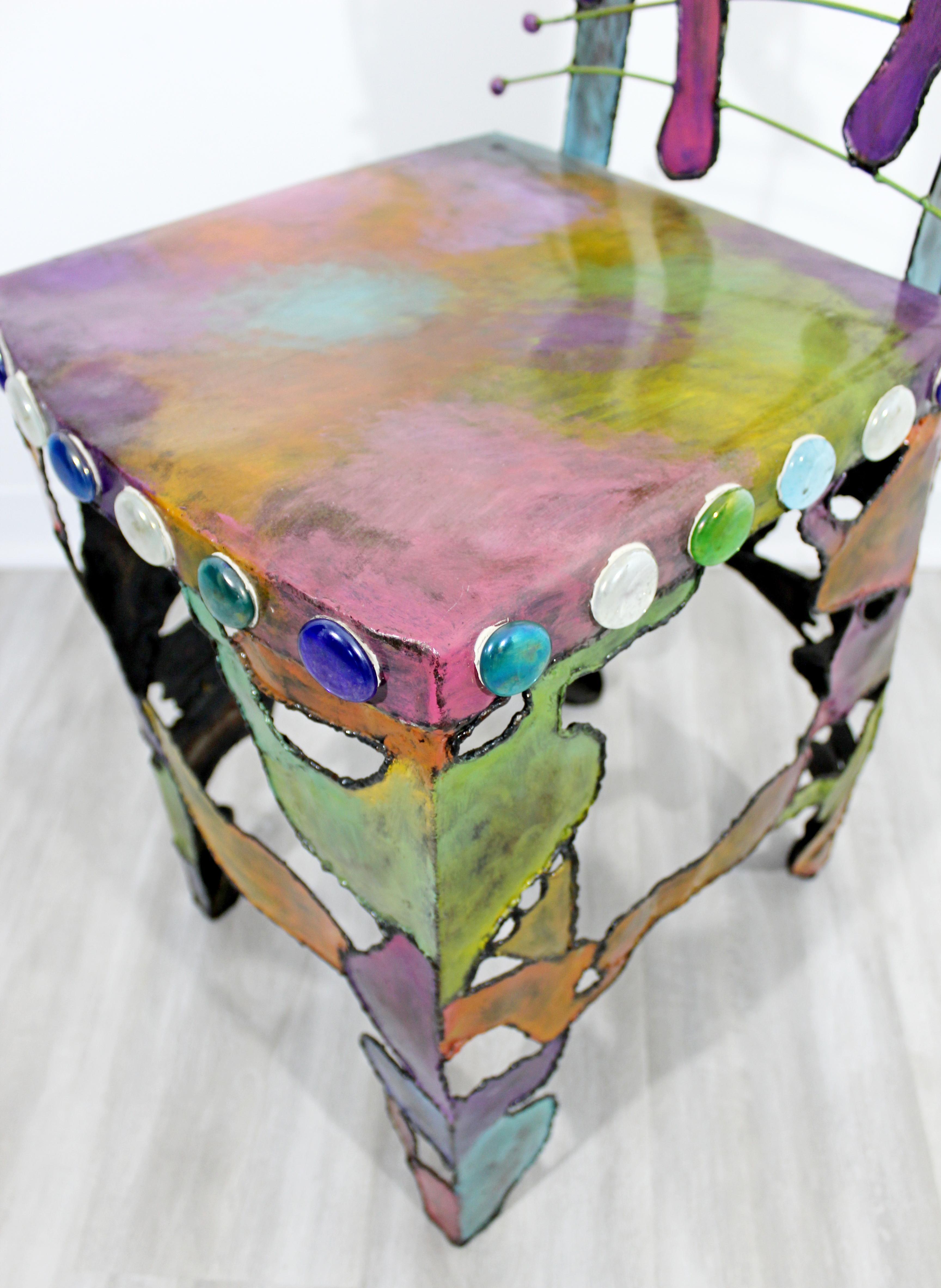 Contemporary Modern Hand Painted Metal Art Side Accent Chair Cat Star Moon 1990s 5