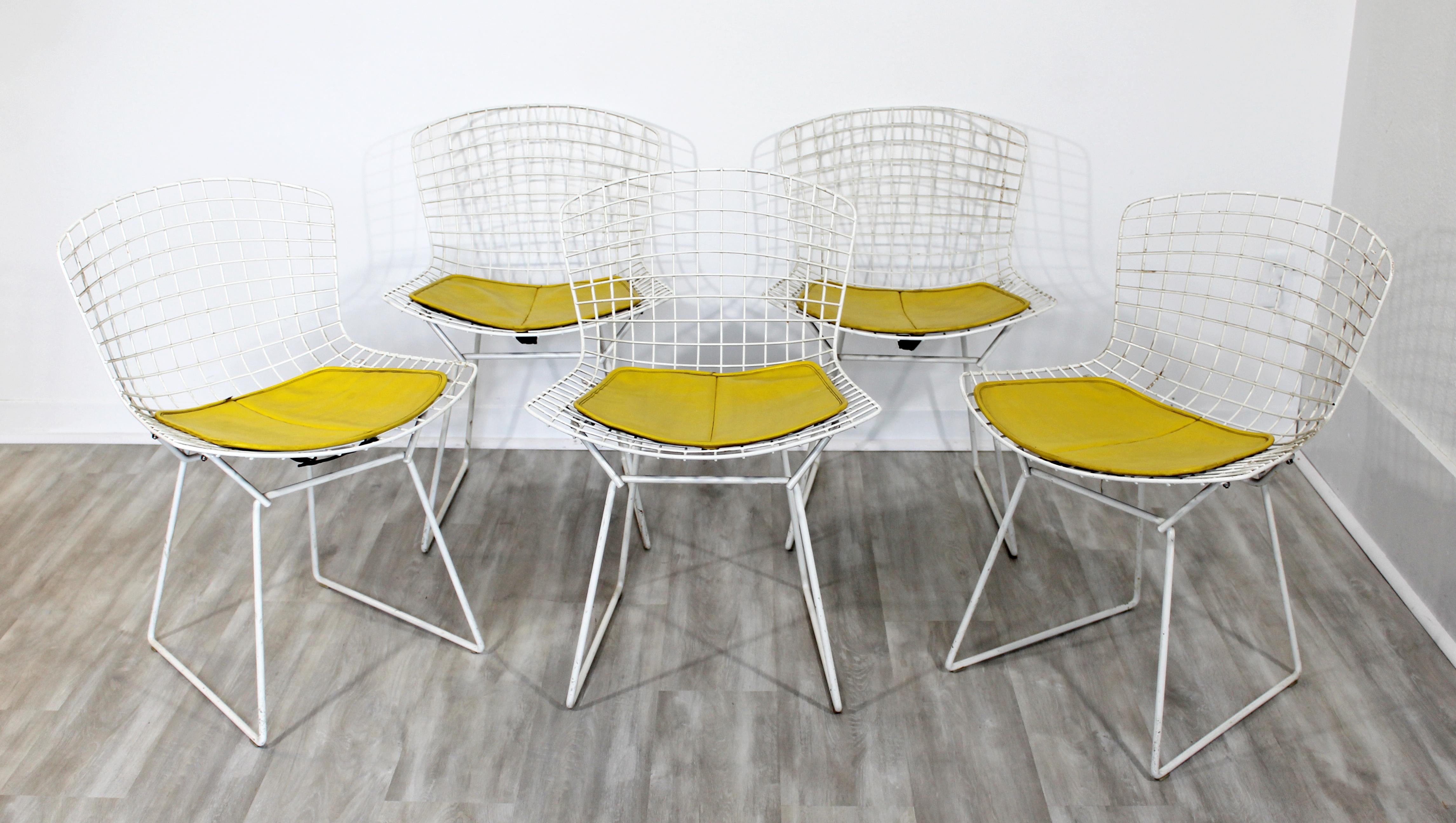 American Contemporary Modern Harry Bertoia for Knoll Set 5 Side Dining Chairs 1980 Yellow