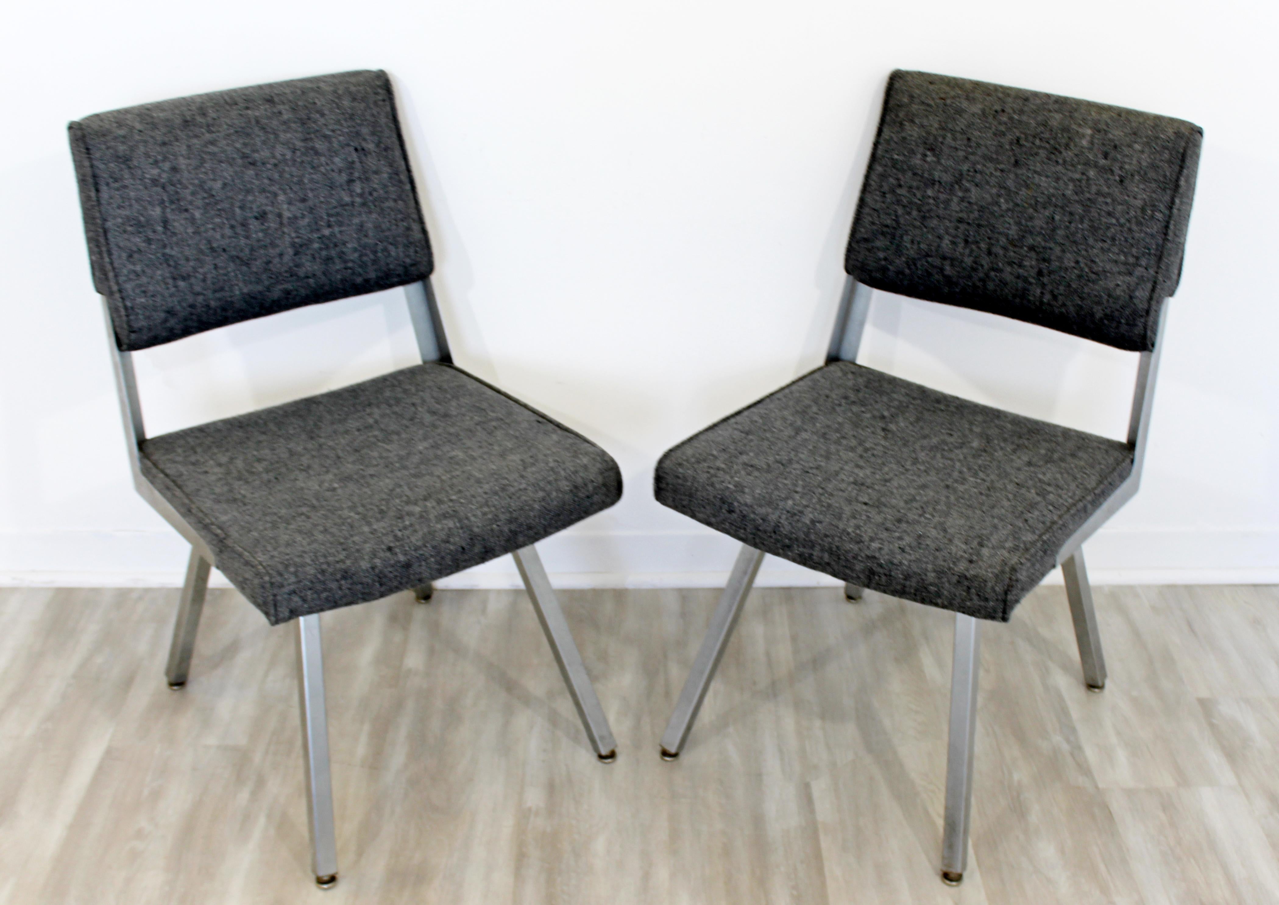 For your consideration is a fantastic pair of gray office or accent chairs, on steel bases, by Harter Corporation, circa 1980s. In excellent vintage condition. The dimensions are 18.5