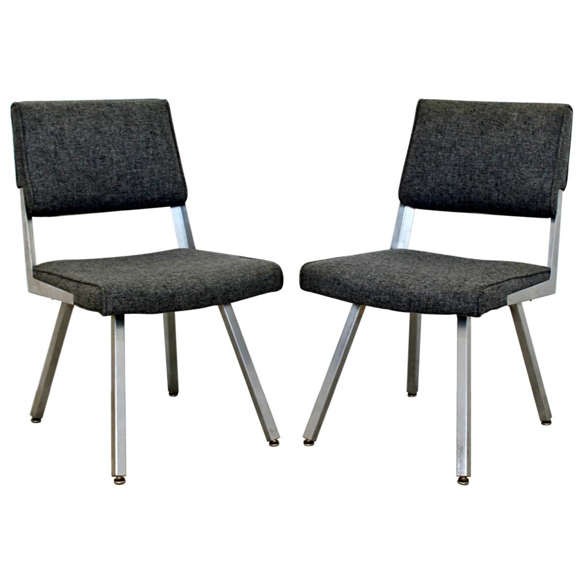 Contemporary Modern Harter Corp Pair of Gray Office Accent Chairs Steel Bases