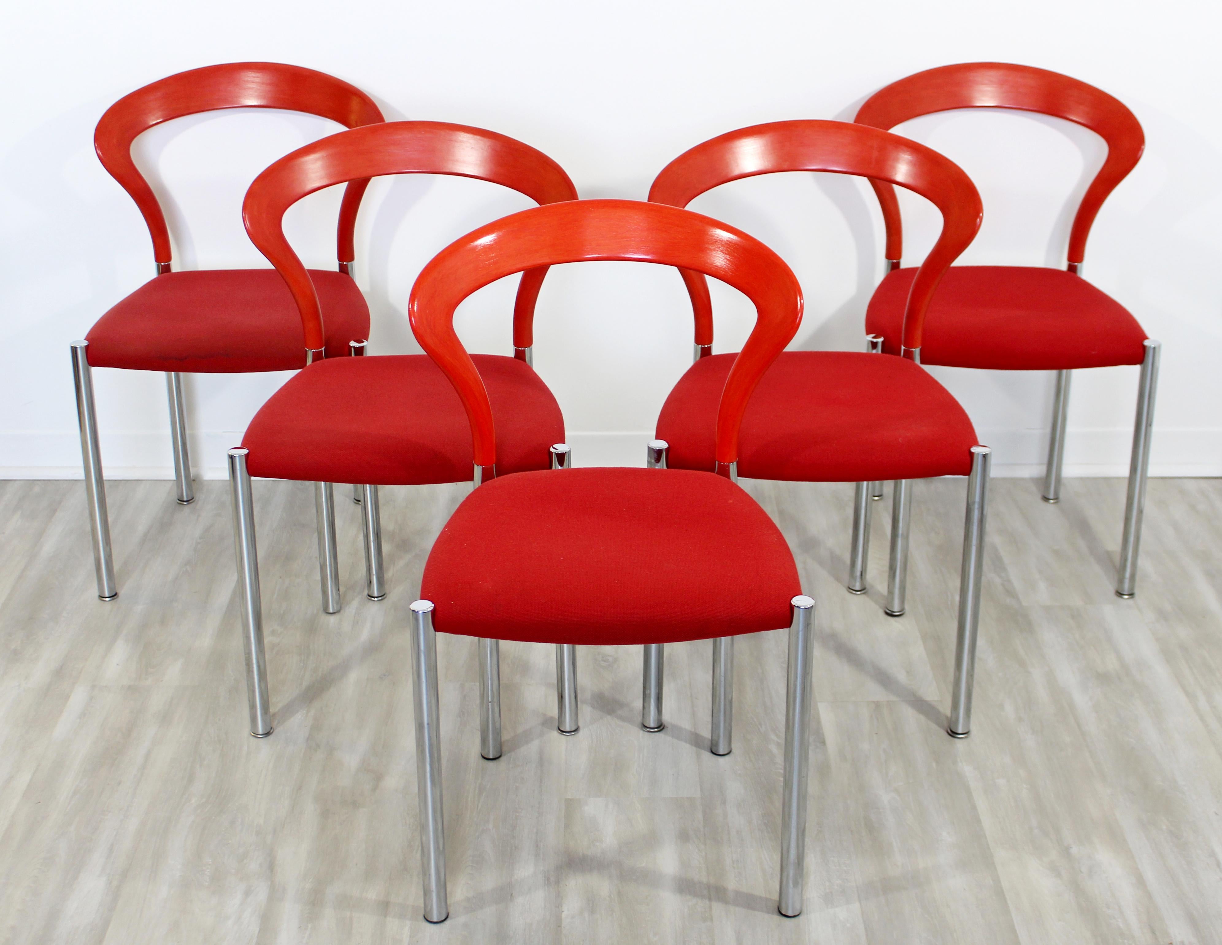 For your consideration is a ravishing set of five Lotus side chairs, on aluminum legs, by Hartmut Lohmeyer for Kusch+Co, made in Germany, circa 1980s. In very good vintage condition. The dimensions are 18.5