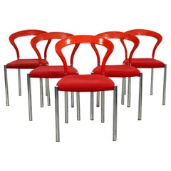Zeitgenössische Moderne Hartmut Lohmeyer 5er Set roter Lotus Stapelstühle Kusch